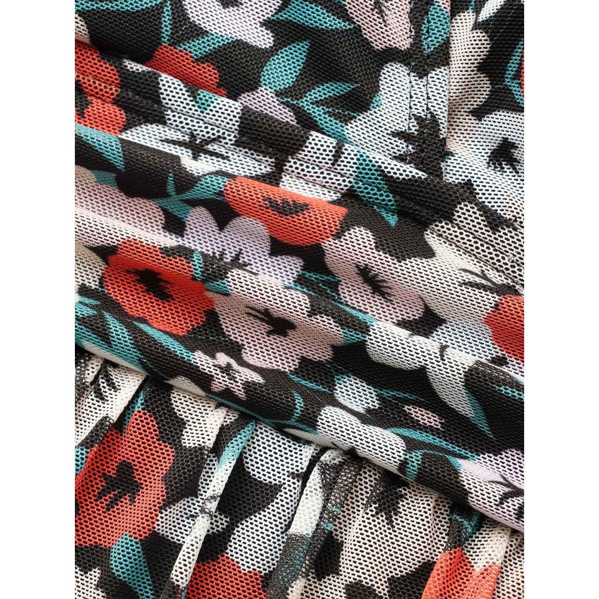 Plus Size Natural Flowers Mesh Slit Hem Gathered Swim Dress Women's Swimwear Multicolor Beach Bodycon Overlap Collar High stretch Curve Swim Dresses BloomChic 22-24/3X Product Image