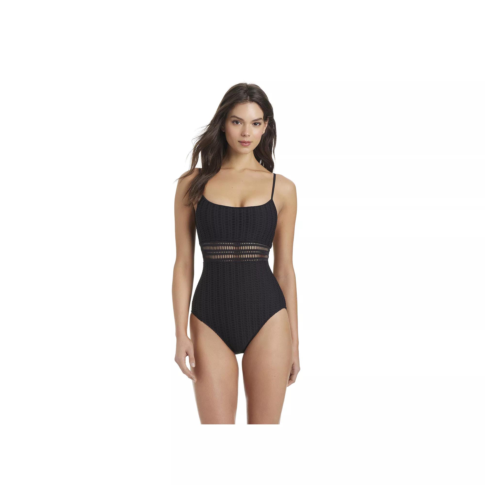 Women's Modern Supply by Sanctuary Lace-Back Tank One-Piece Swim Suit, Size: Large, Black Product Image