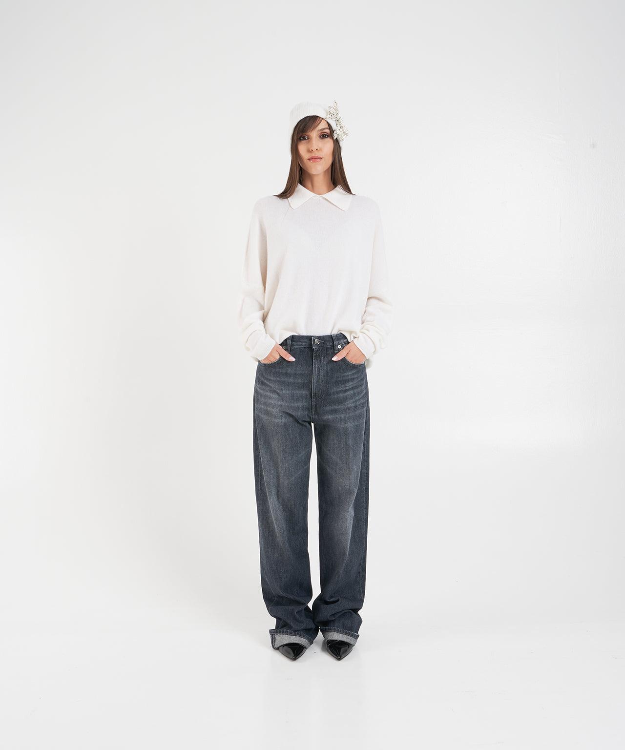 Knit Sweater with Polo Collar Product Image