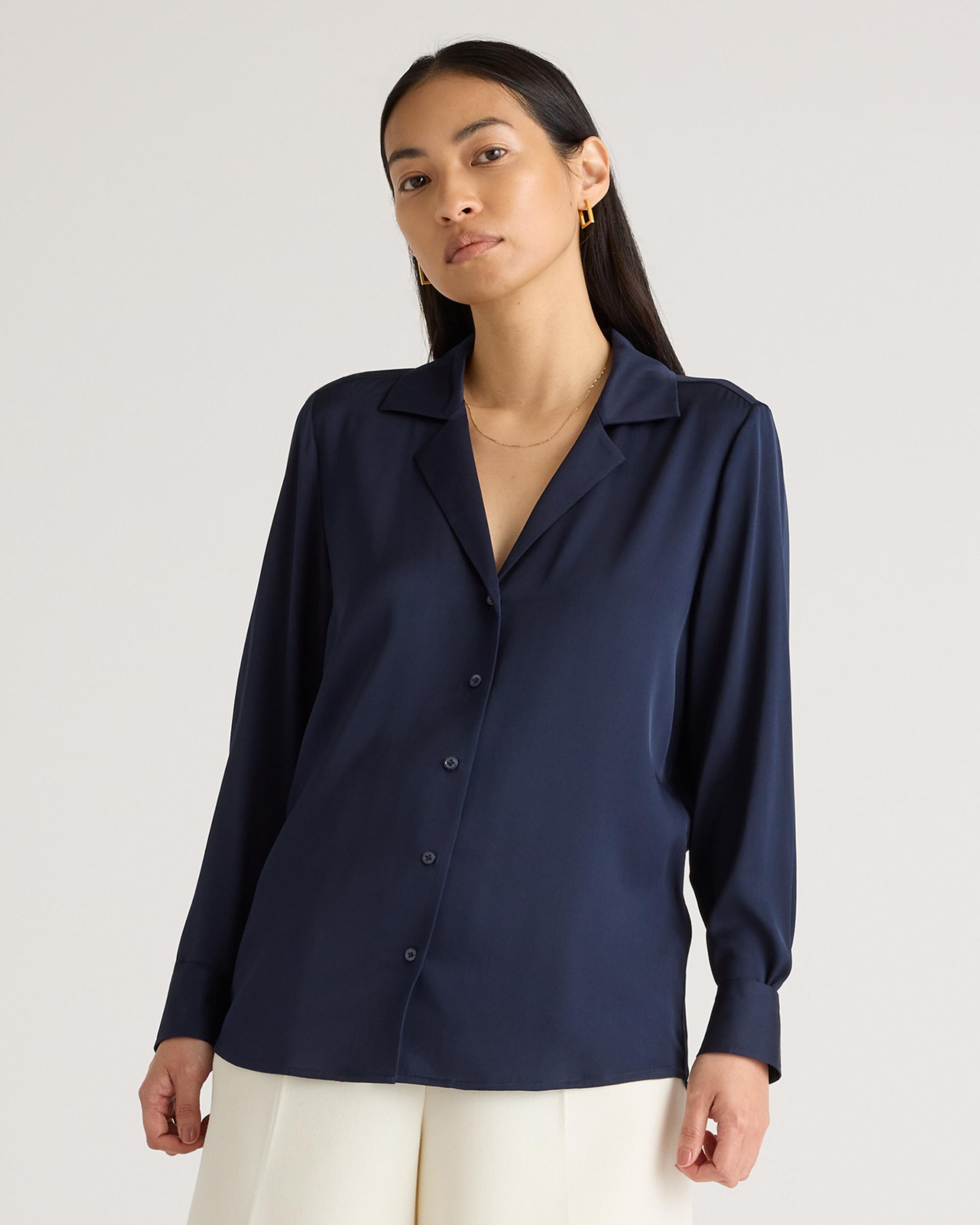 Quince | Women's 100% Washable Silk Stretch Notch Collar Blouse Product Image