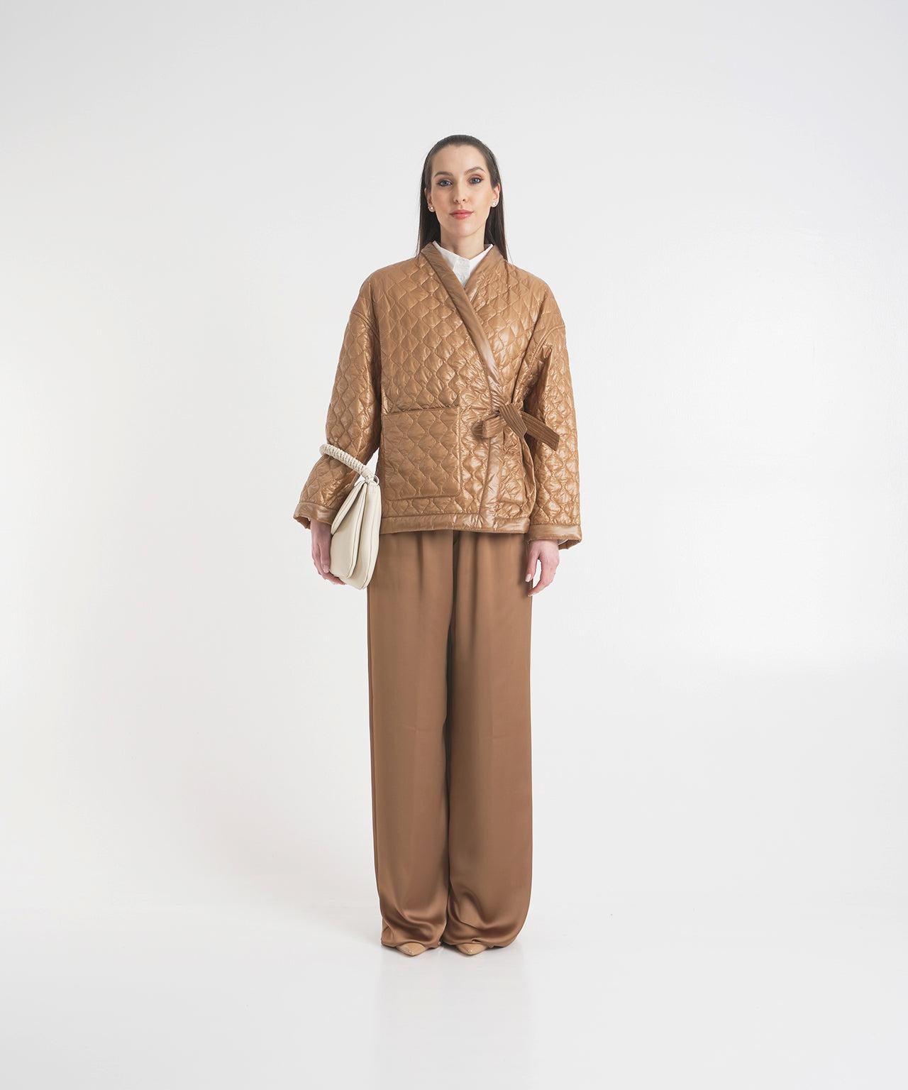 Wide leg pants with satin effect Product Image