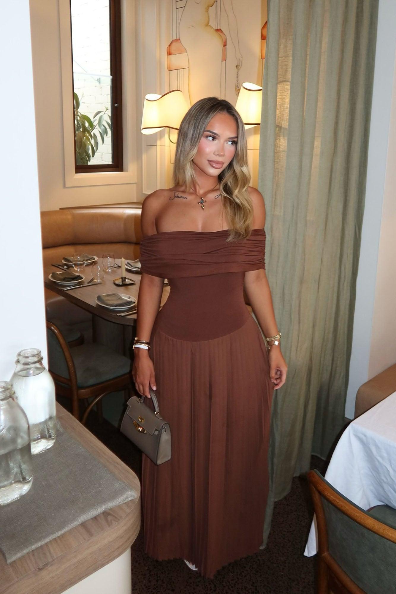 Mackenzie Pleated Maxi Dress - Chocolate Product Image