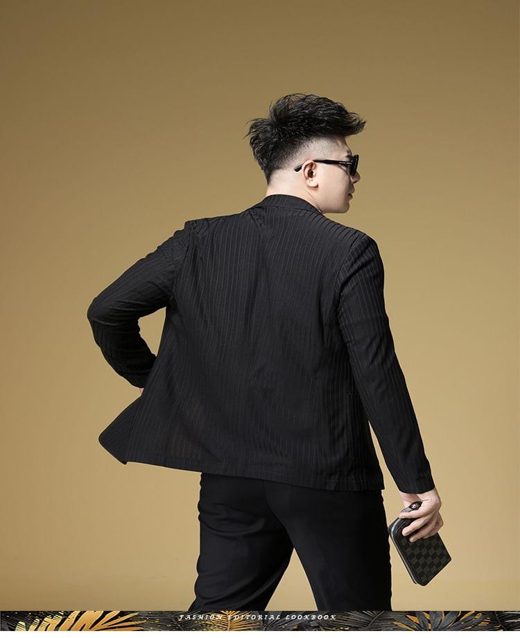 Striped Button-Up Slim Fit Blazer Product Image