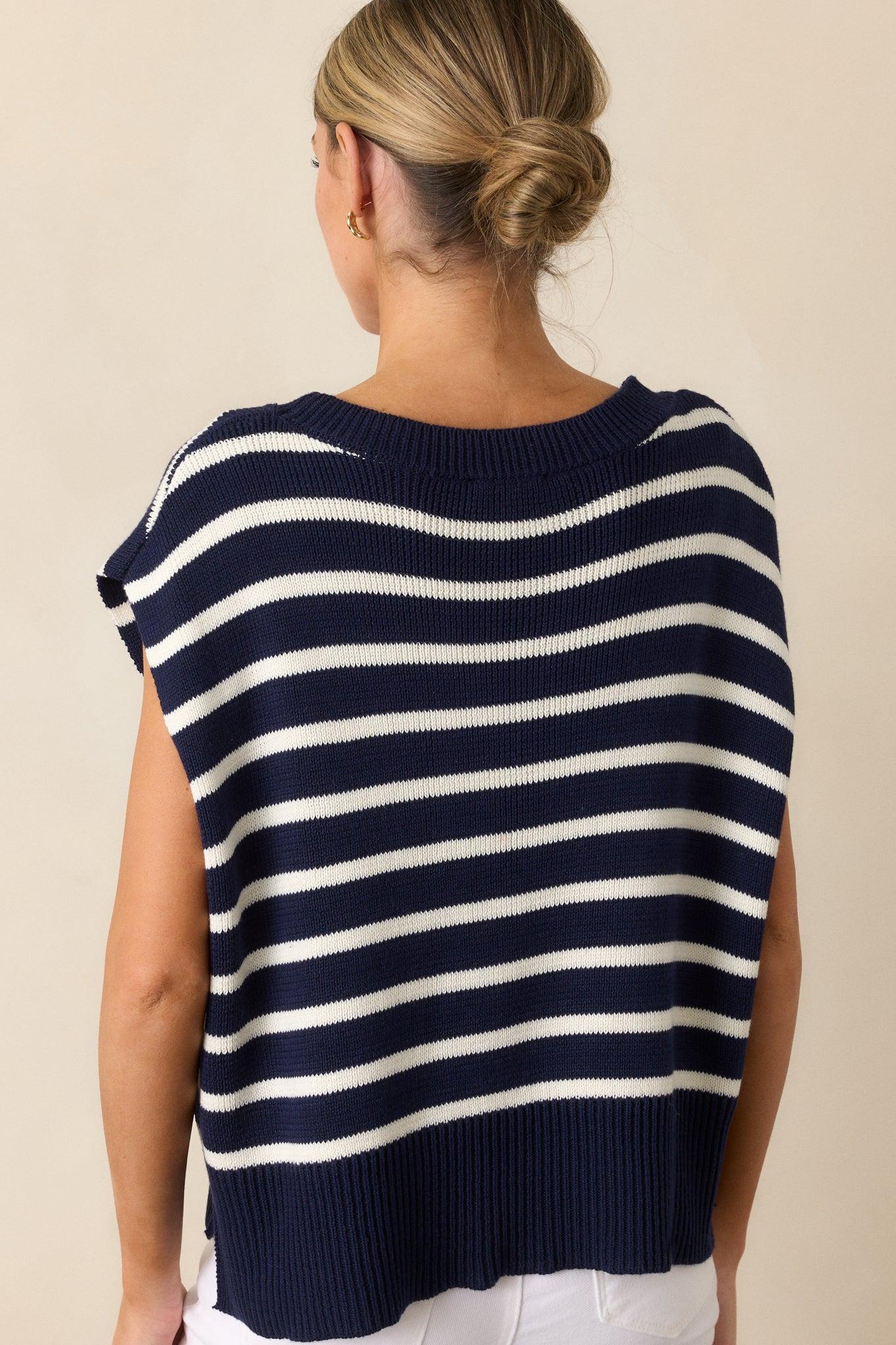 Daring Diva Navy Stripe Oversized Sweater Vest Product Image