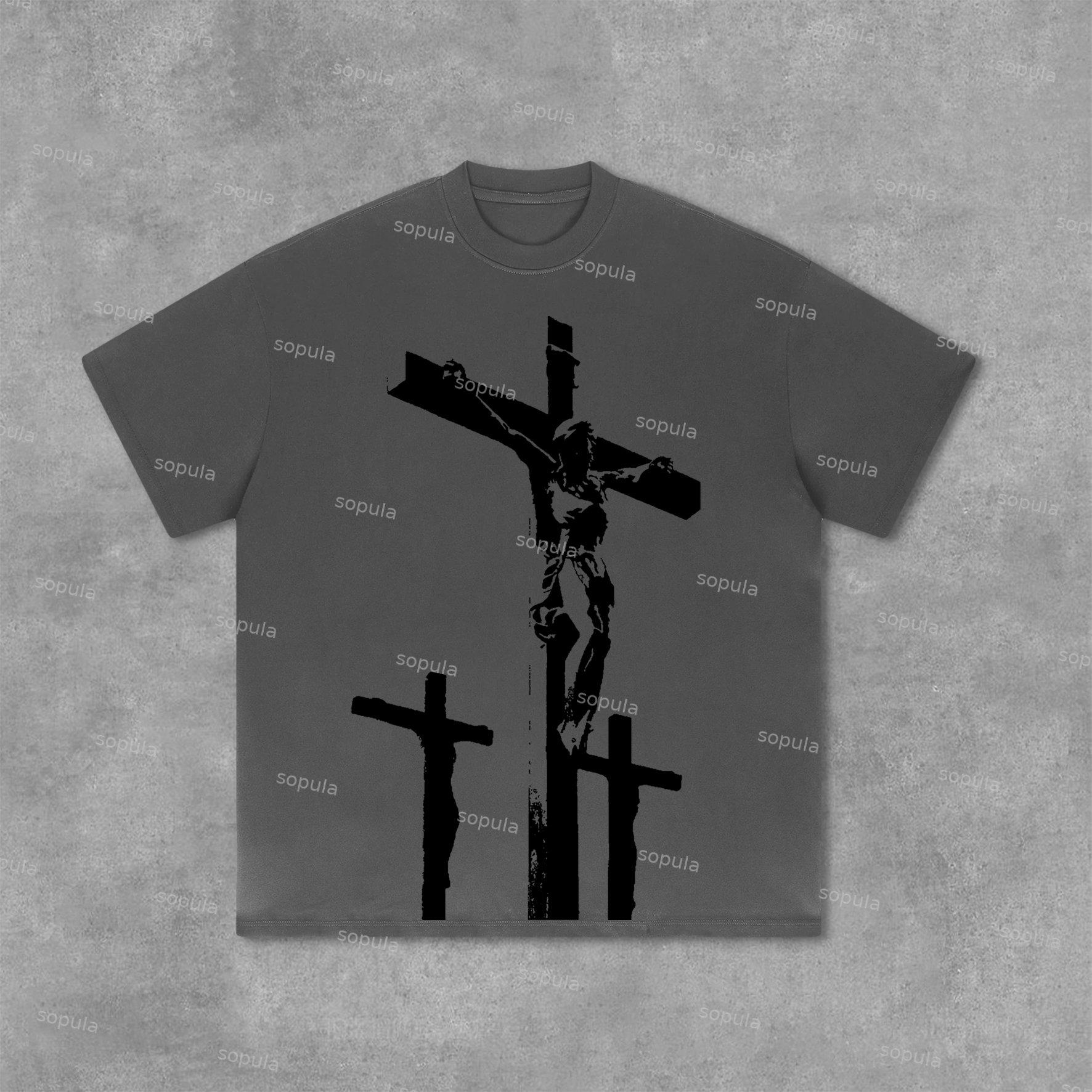 Jesus Cross Graphics Print Cotton T-Shirt Product Image