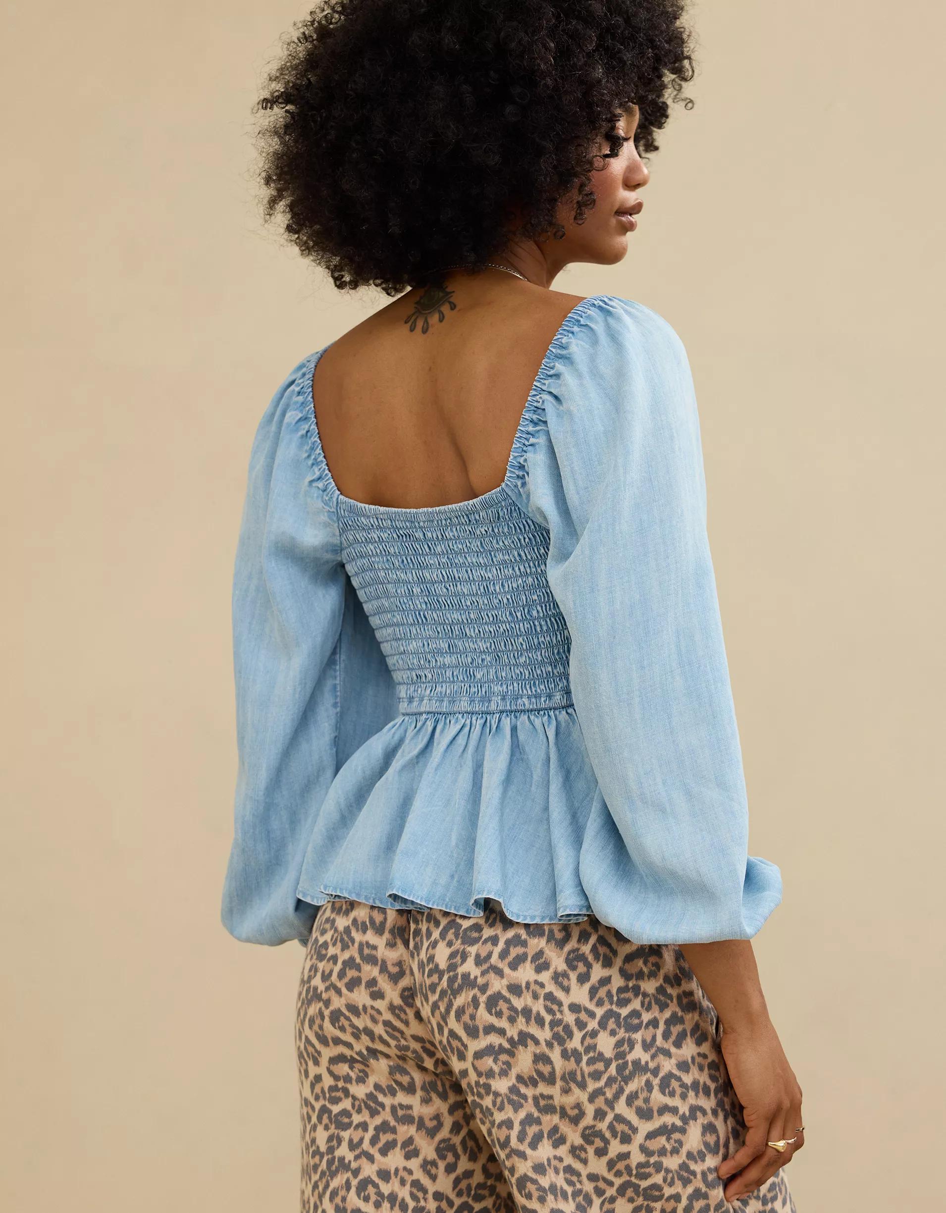 Aerie Long Sleeve Peplum Top Product Image
