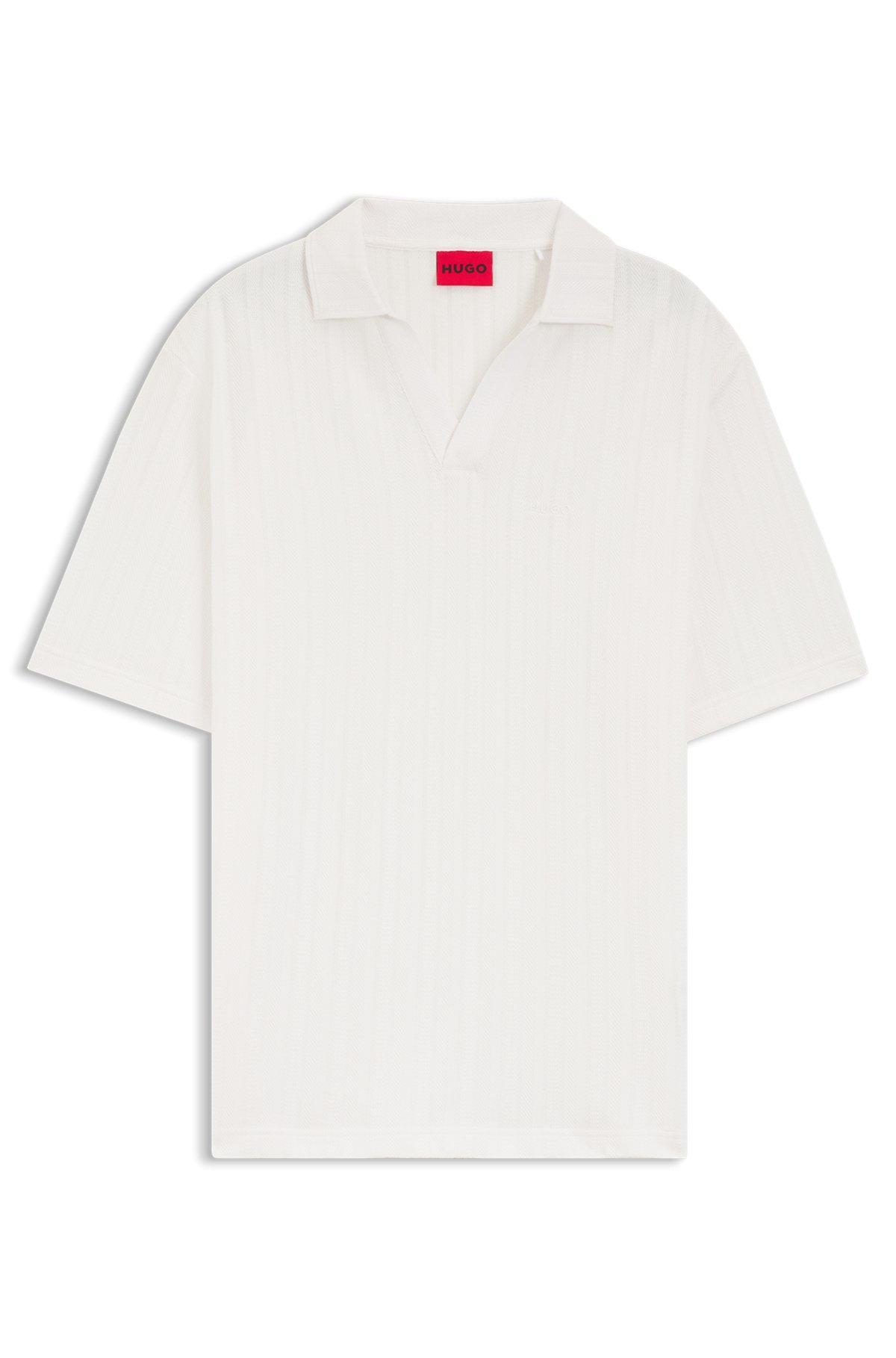 Jacquard-stripe polo shirt with Johnny collar Product Image