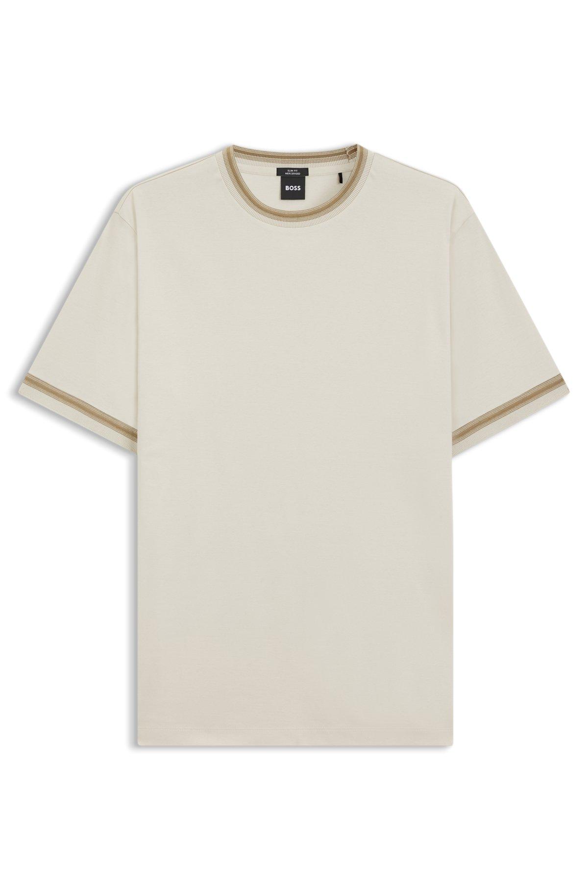 Contrast-tipping slim-fit T-shirt in mercerised cotton Product Image
