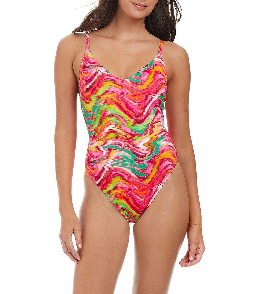 Sanctuary Reading Between The Lines Printed Scoop Neck Cross Back High Leg Tank One-Piece Swimsuit Product Image