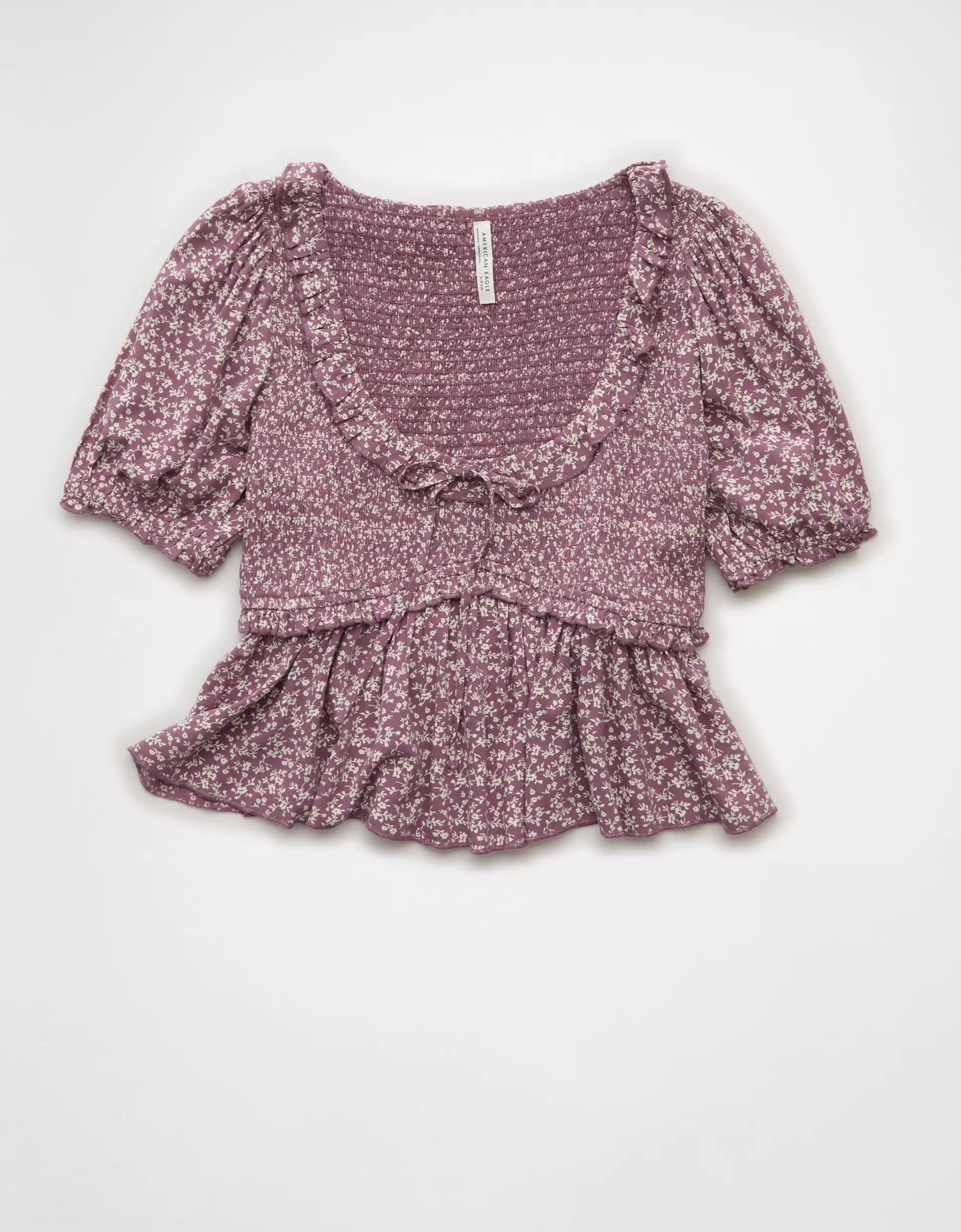 AE Smocked Babydoll Blouse Product Image