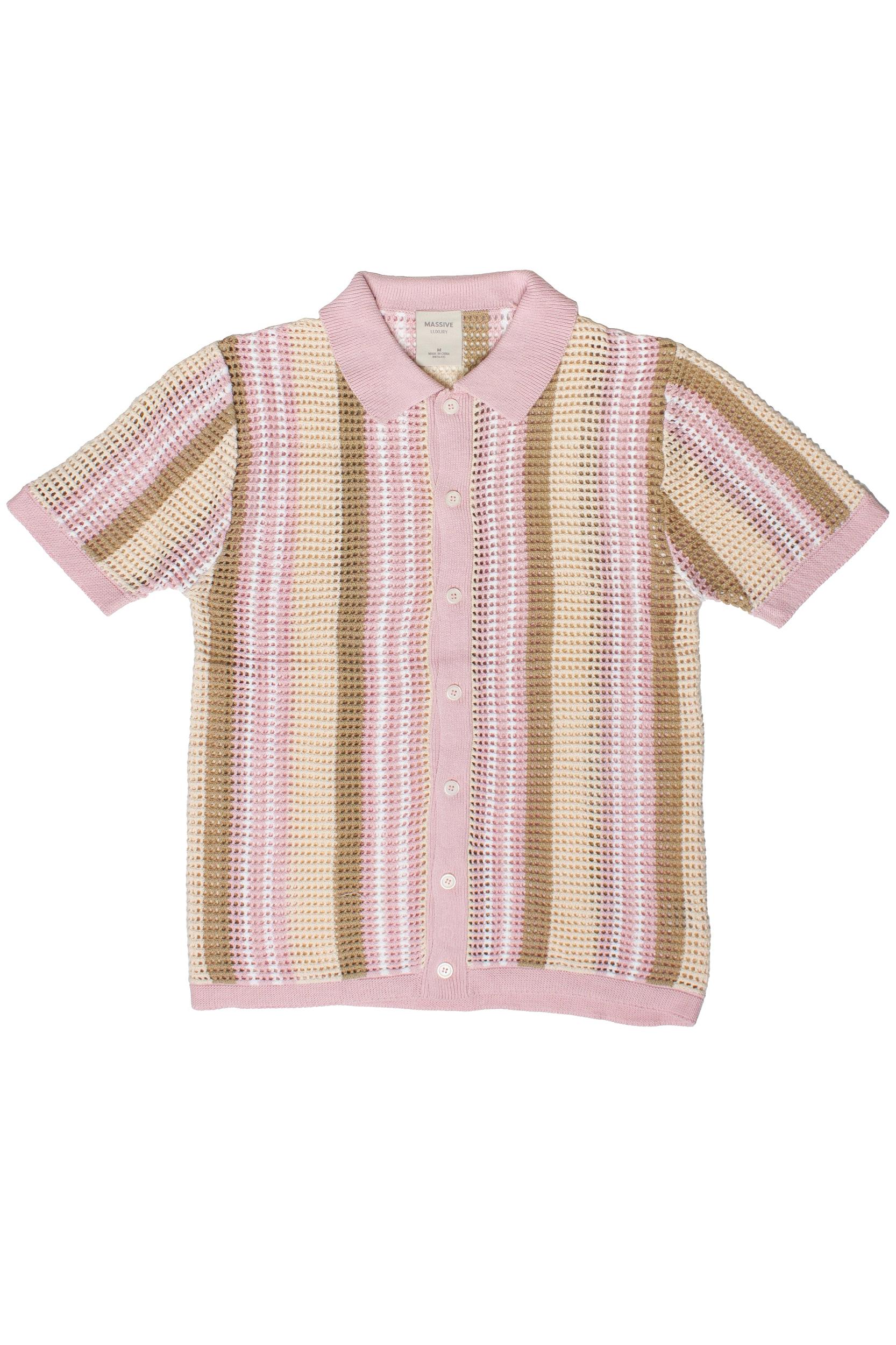 Striped Knit Mesh Button Up Shirt Product Image