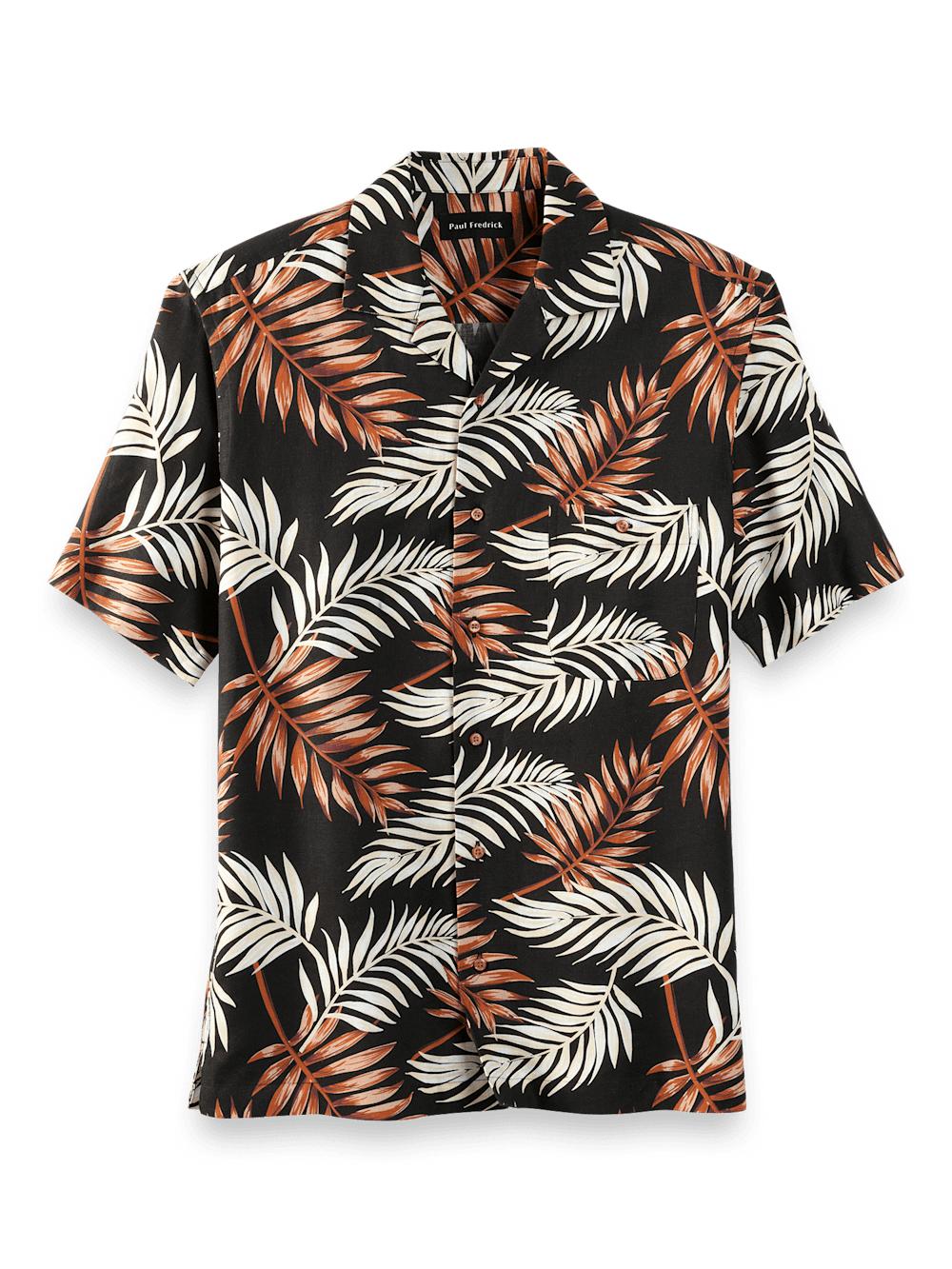 Linen Blend Tropical Print Casual Shirt - Black Multi Product Image
