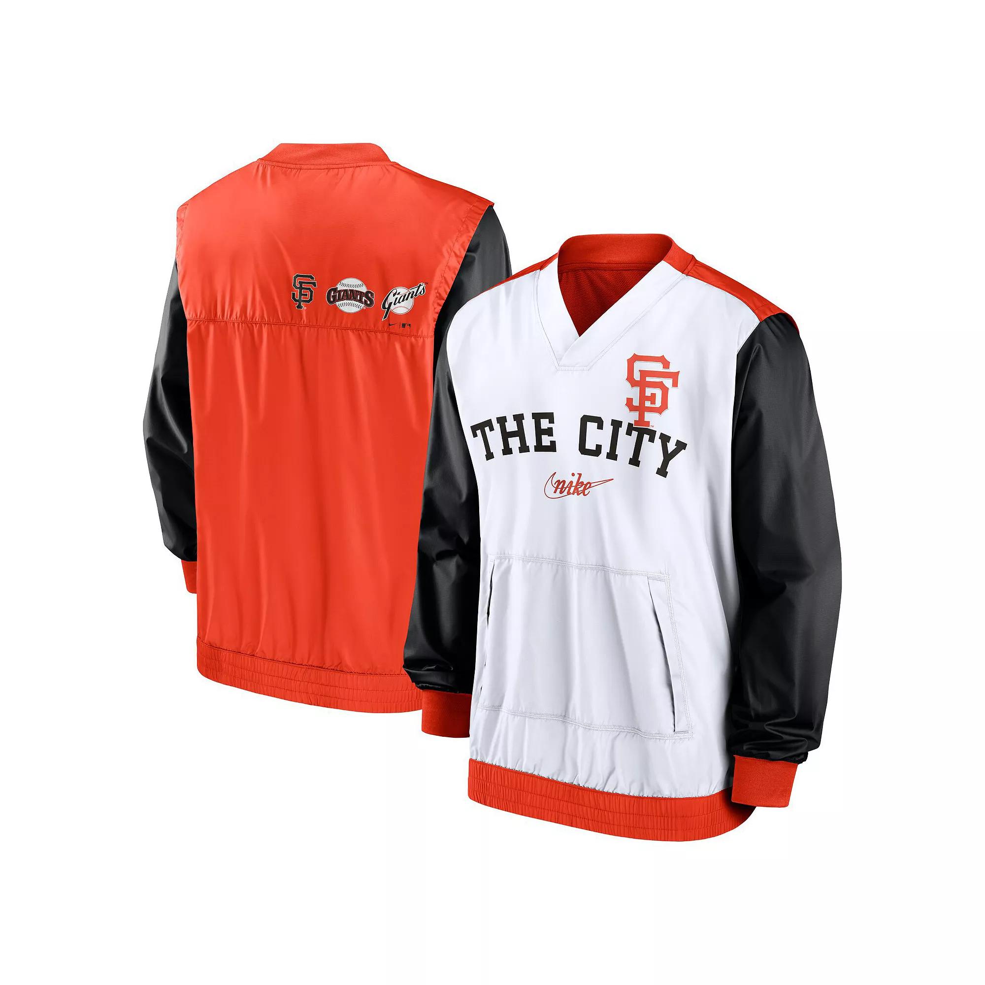 Men's Nike White/Orange San Francisco Giants Rewind Warmup V-Neck Pullover Jacket, Size: Medium Product Image