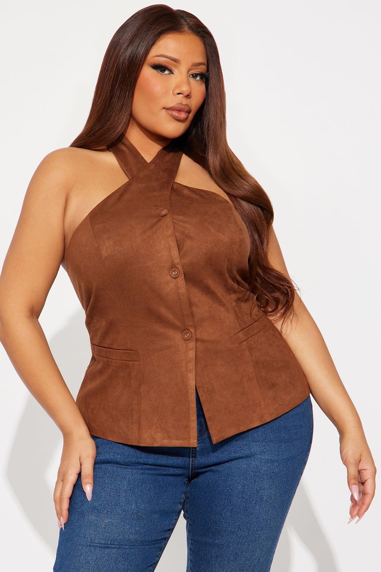 Classic Cutie Faux Suede Vest  - Brown Female Product Image