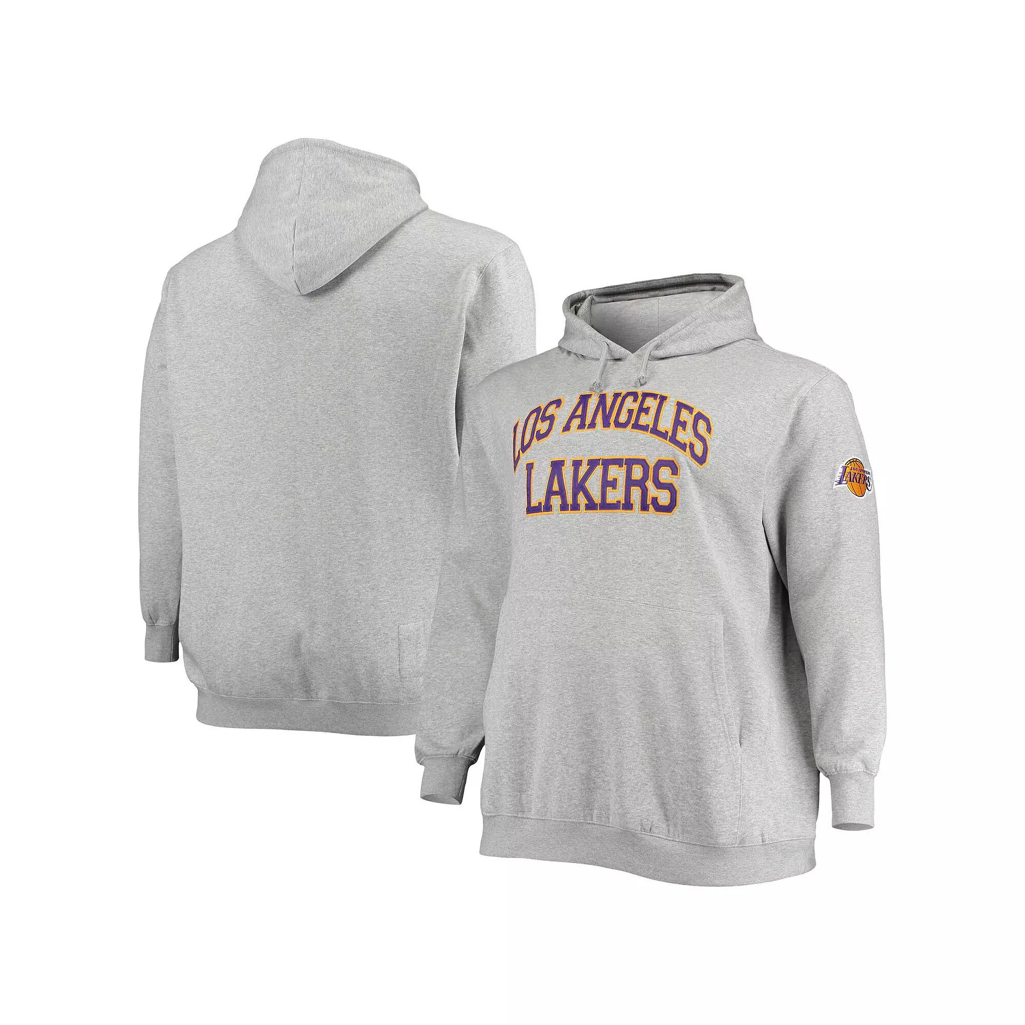 Men's Mitchell & Ness Heathered Gray Los Angeles Lakers Hardwood Classics Big & Tall Throwback Pullover Hoodie,  Product Image