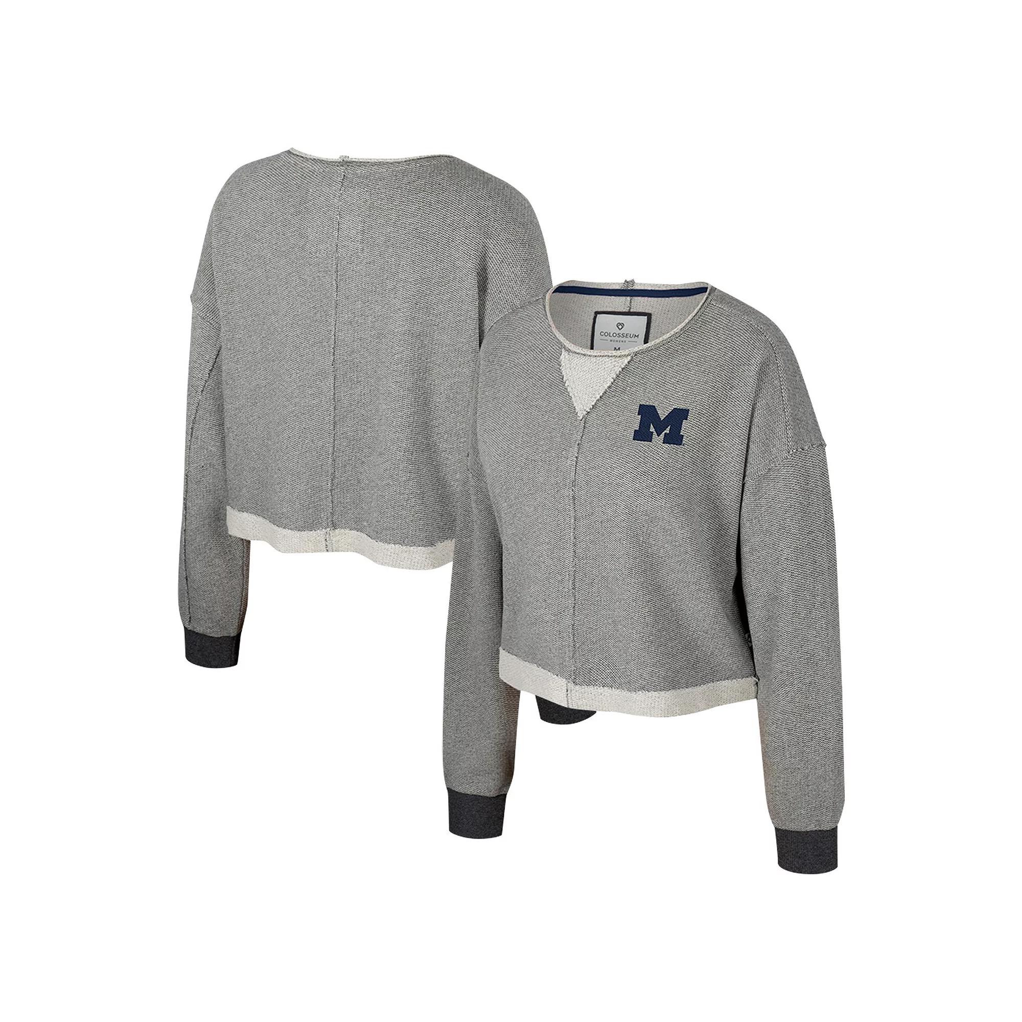 Women's Colosseum Charcoal Michigan Wolverines Magnum Scoop Neck Cropped Pullover Sweatshirt,  Product Image
