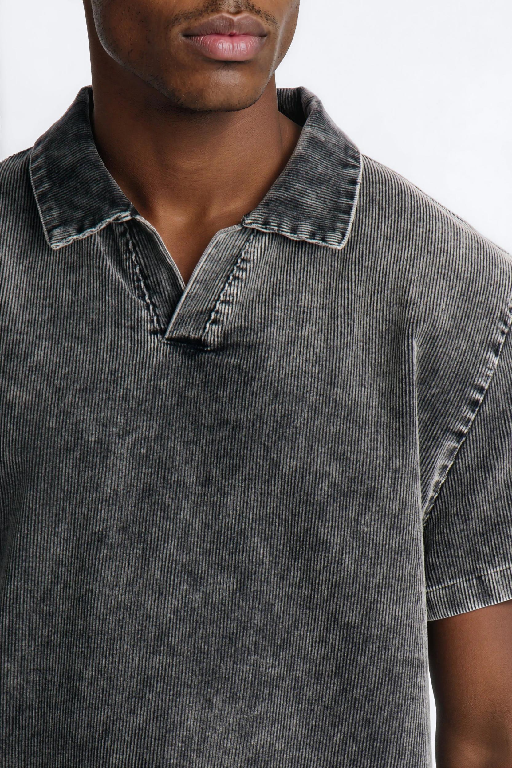 Ohio Corduroy Johnny Collar Polo - Black Wash Male Product Image