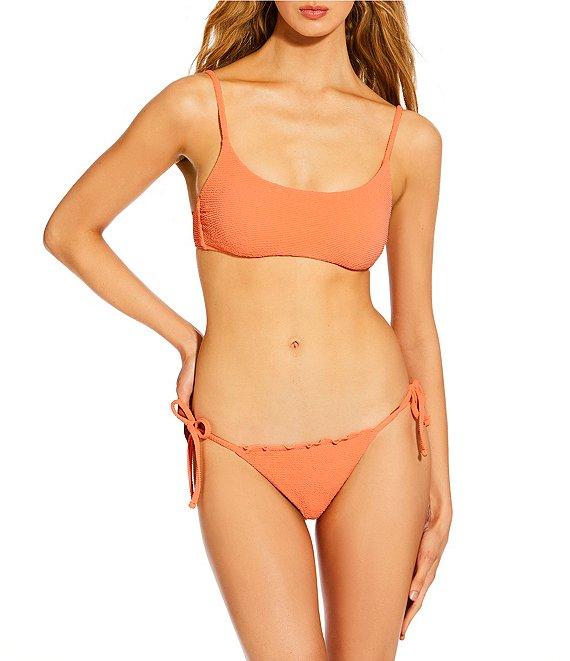 GB Solid Scrunchie Textured Lettuce Edge Tie Side Hipster Swim Bottom Product Image