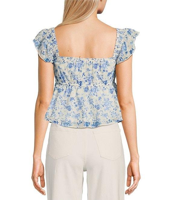 Honey & Sparkle Printed Chiffon Smocked Butterfly Sleeve Babydoll Top Product Image