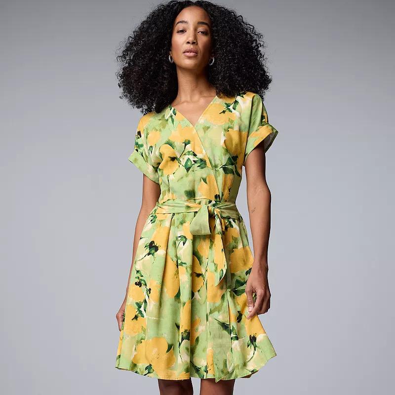 Petite Simply Vera Vera Wang Wrap Tie-Front Dress, Women's, Size: XL Petite, Yellow Lt Green Floral Product Image