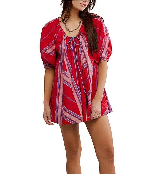 Free People Bop Around Printed Scoop Neckline Short Puff Sleeve Romper Product Image