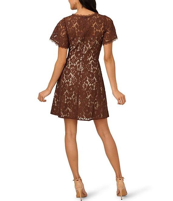 Adrianna Papell Illusion Crew Neck Flutter Sleeve Lace Shift Dress Product Image