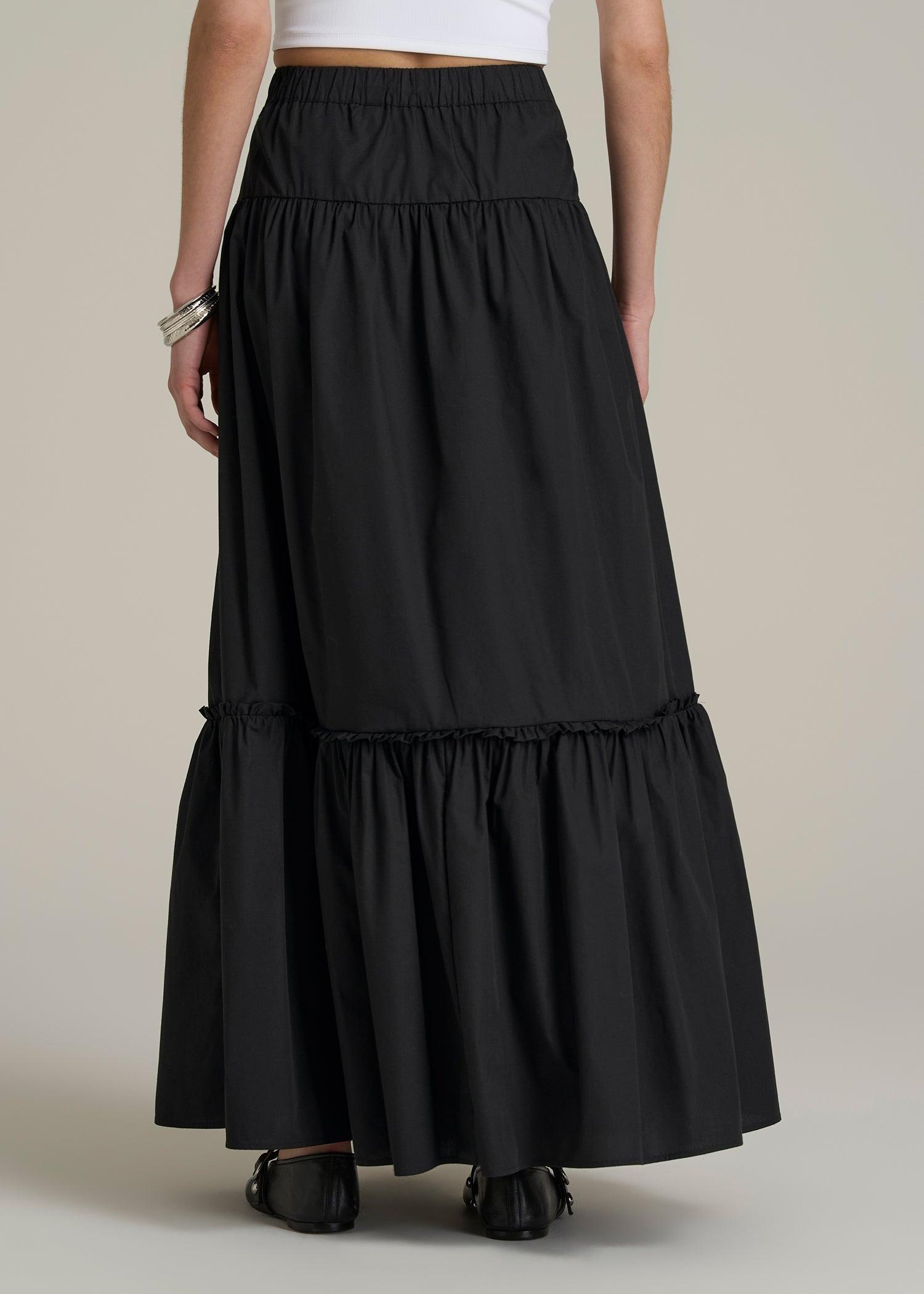 Tiered Cotton Maxi Skirt for Tall Women in Black Female Product Image