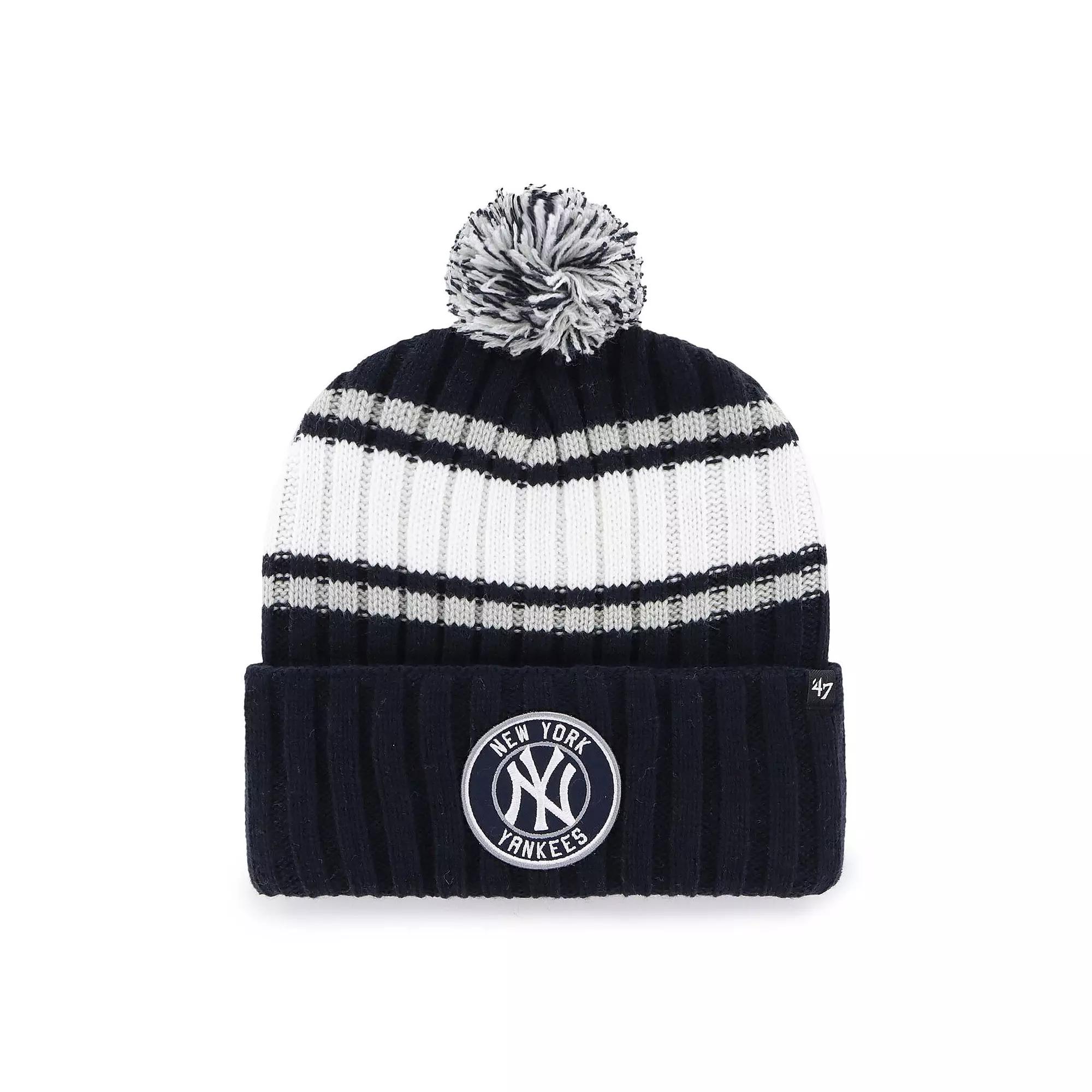 Men's '47  Navy New York Yankees Plateau Cuffed Knit Hat with Pom, Blue Product Image