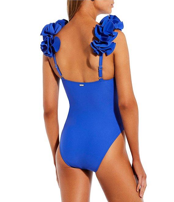 Antonio Melani Solid Rosette Strap One Piece Swimsuit Product Image