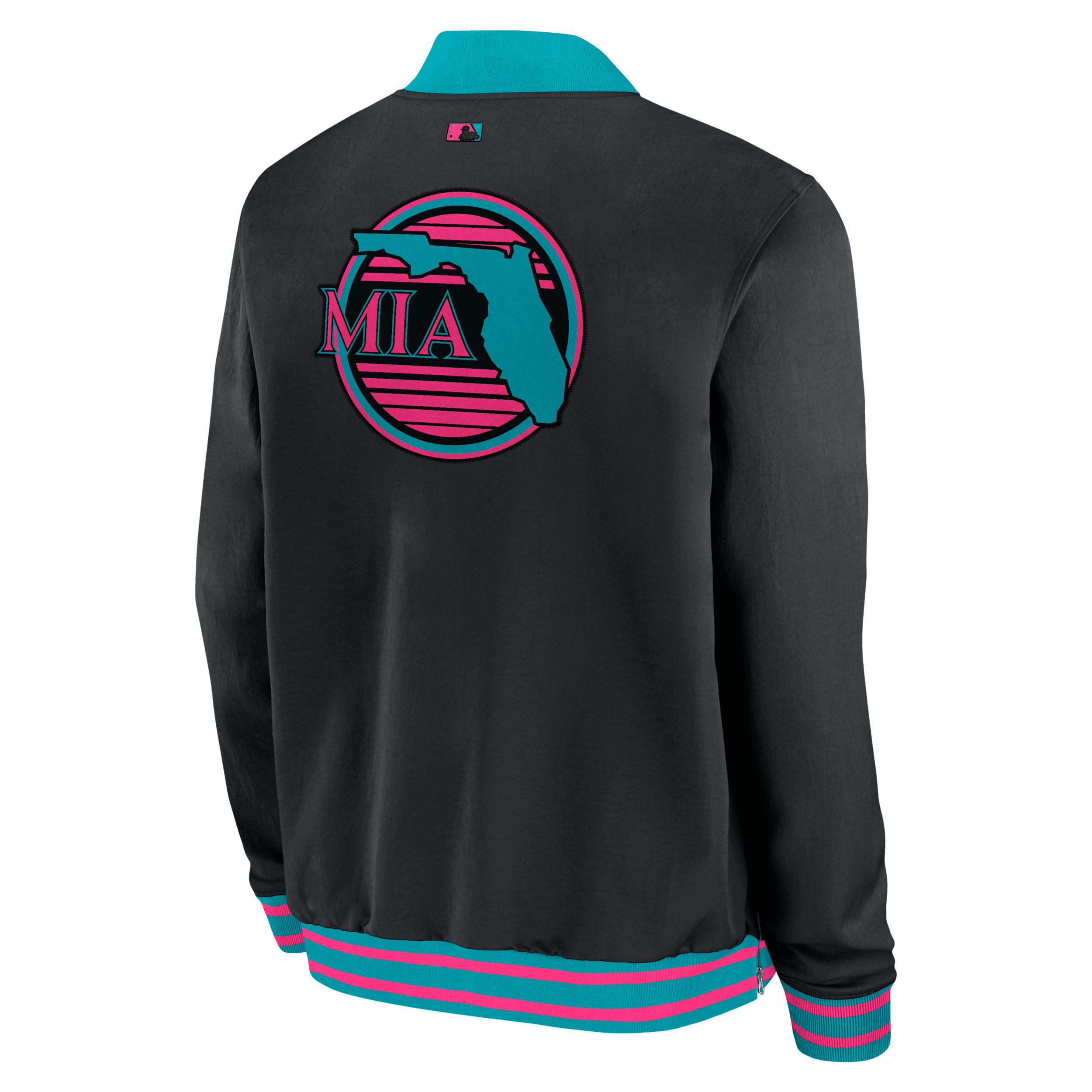 Miami Marlins Authentic Collection City Connect Nike Mens MLB Full-Zip Bomber Jacket | 02F30E4GMQM-NZV Product Image