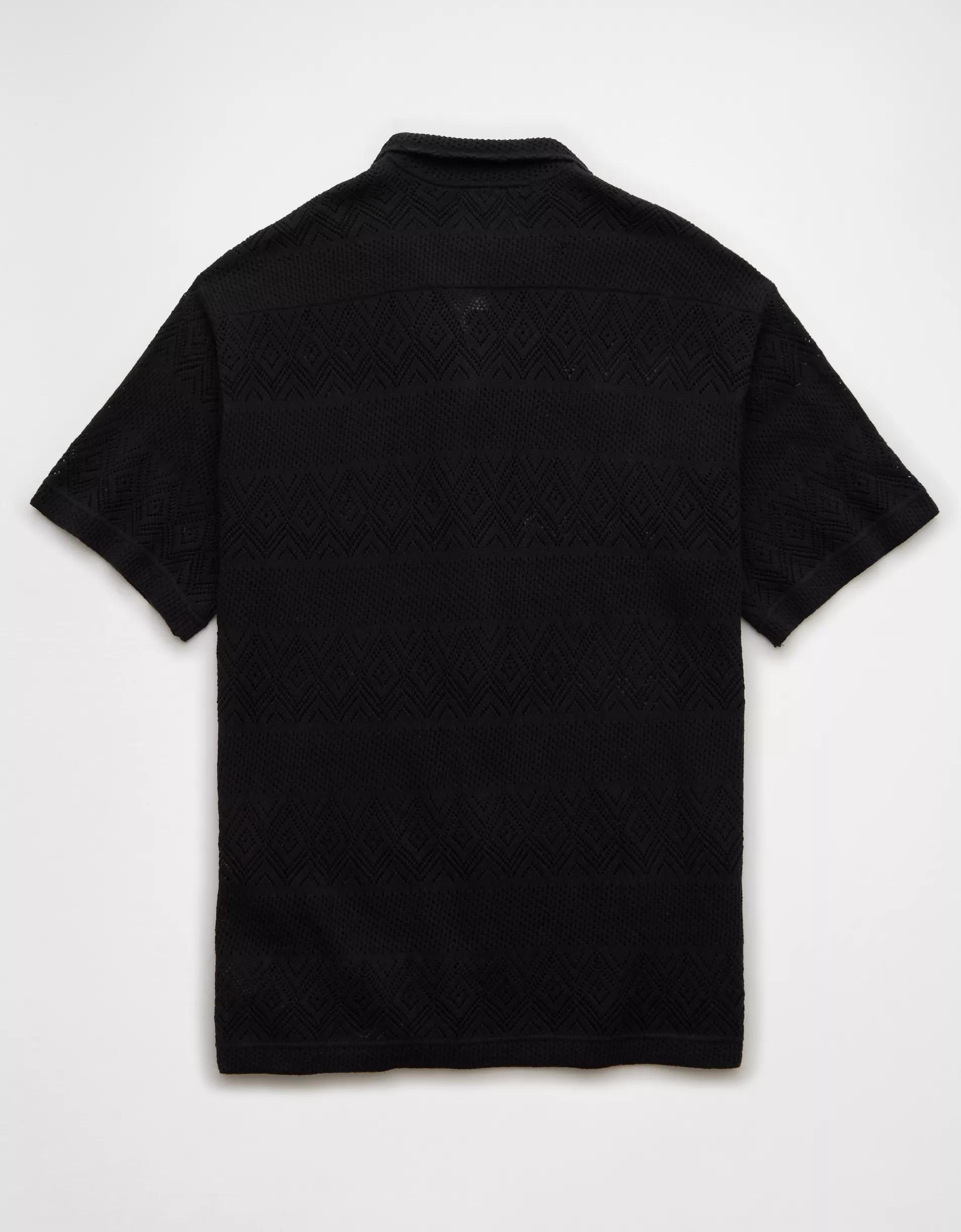 AE Weekend Diamond Crochet Button-Up Sweater Polo Shirt Product Image