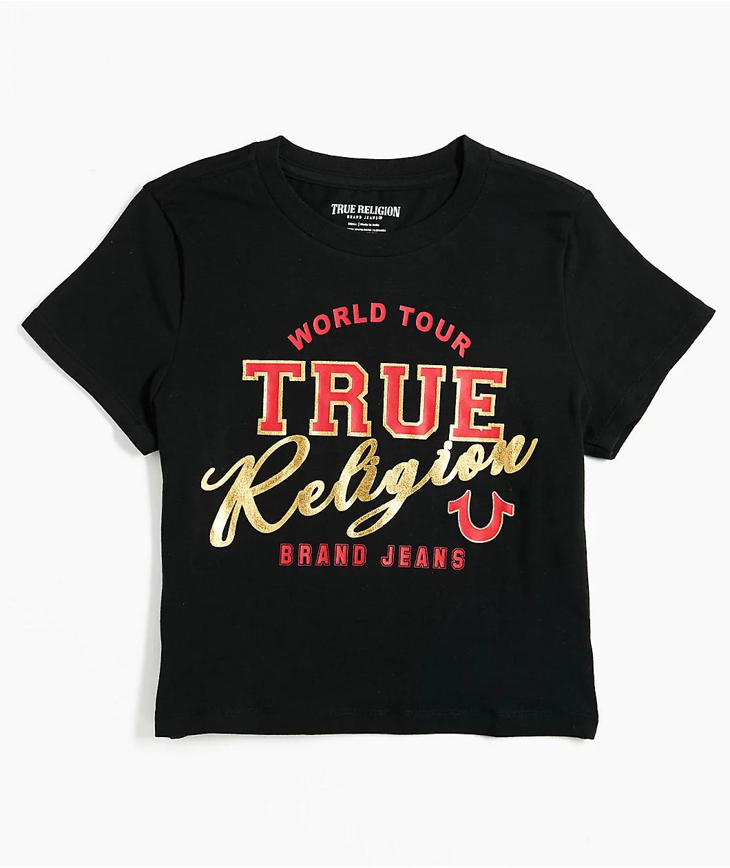 True Religion High Shine Black Crop T-Shirt Product Image