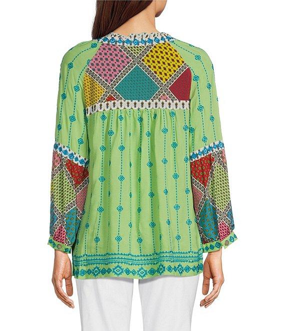 John Mark V-neck Long Sleeve Woven Multi Patchwork Tunic Product Image