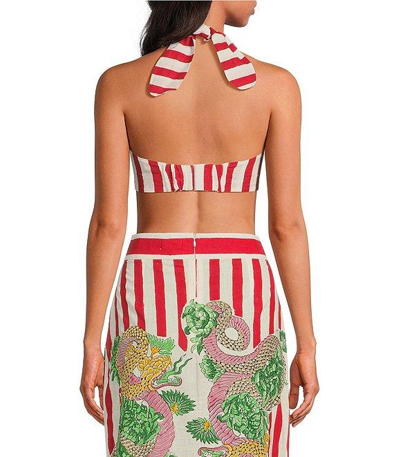 Mo Maya Red Stripe Print Halter Sweetheart Neckline Sleeveless Coordinating Bra Top Product Image