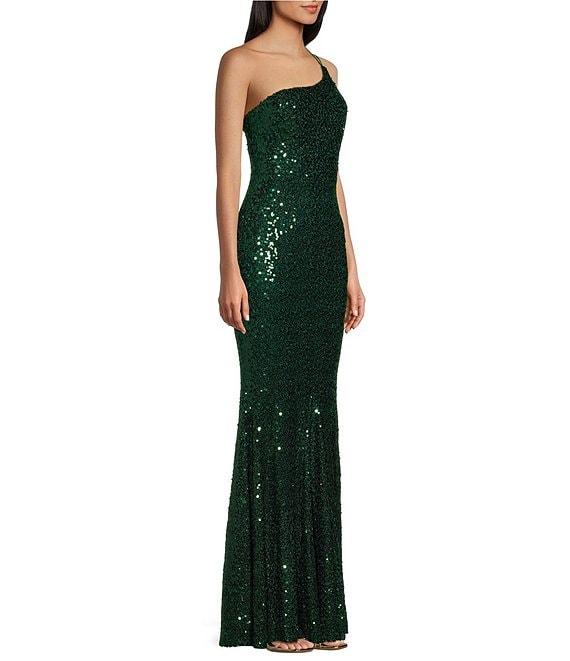 Midnight Doll Sequin One Shoulder Back Detail Long Dress Product Image