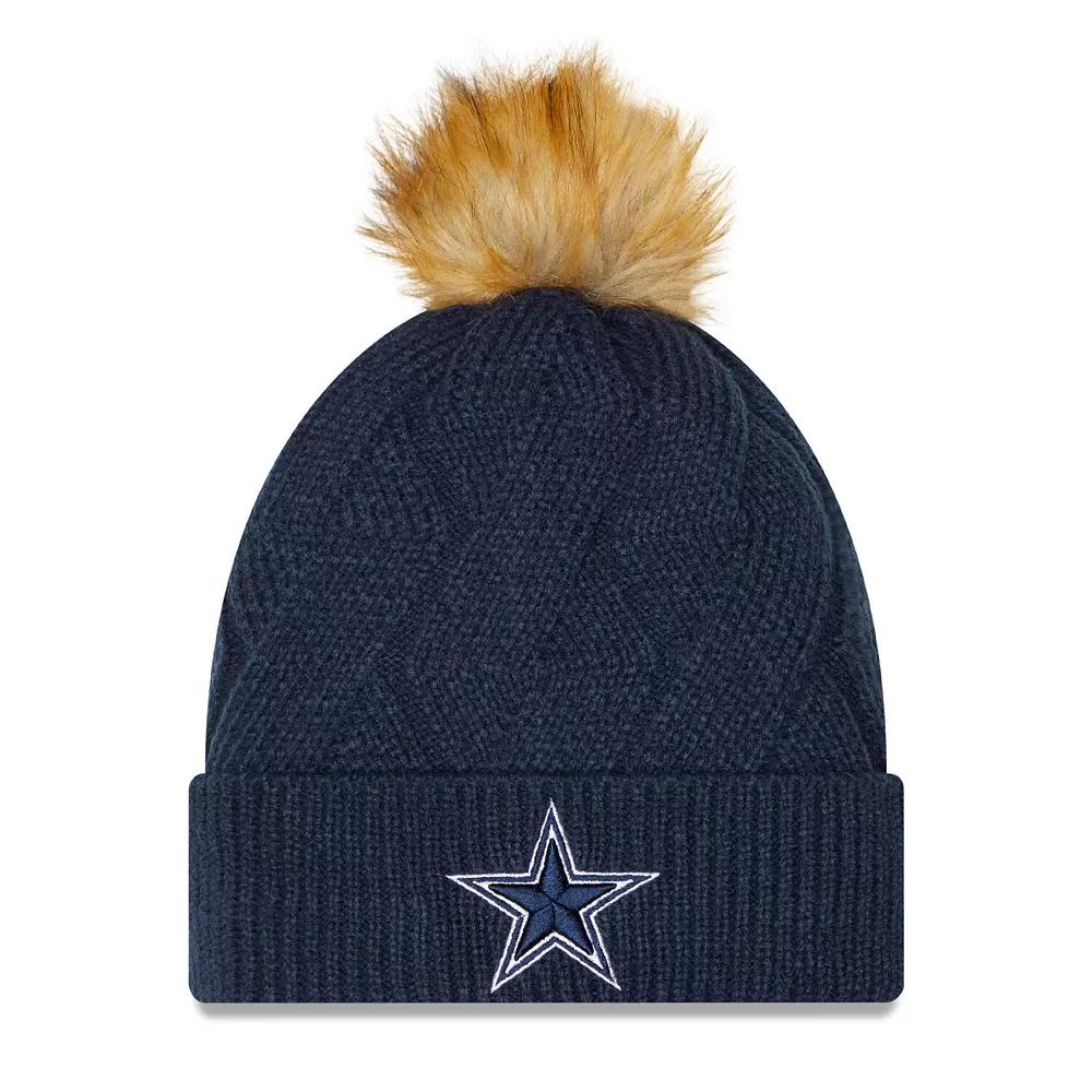 Women's New Era Navy Dallas Cowboys Snowy Cuffed Knit Hat with Pom, Blue Product Image