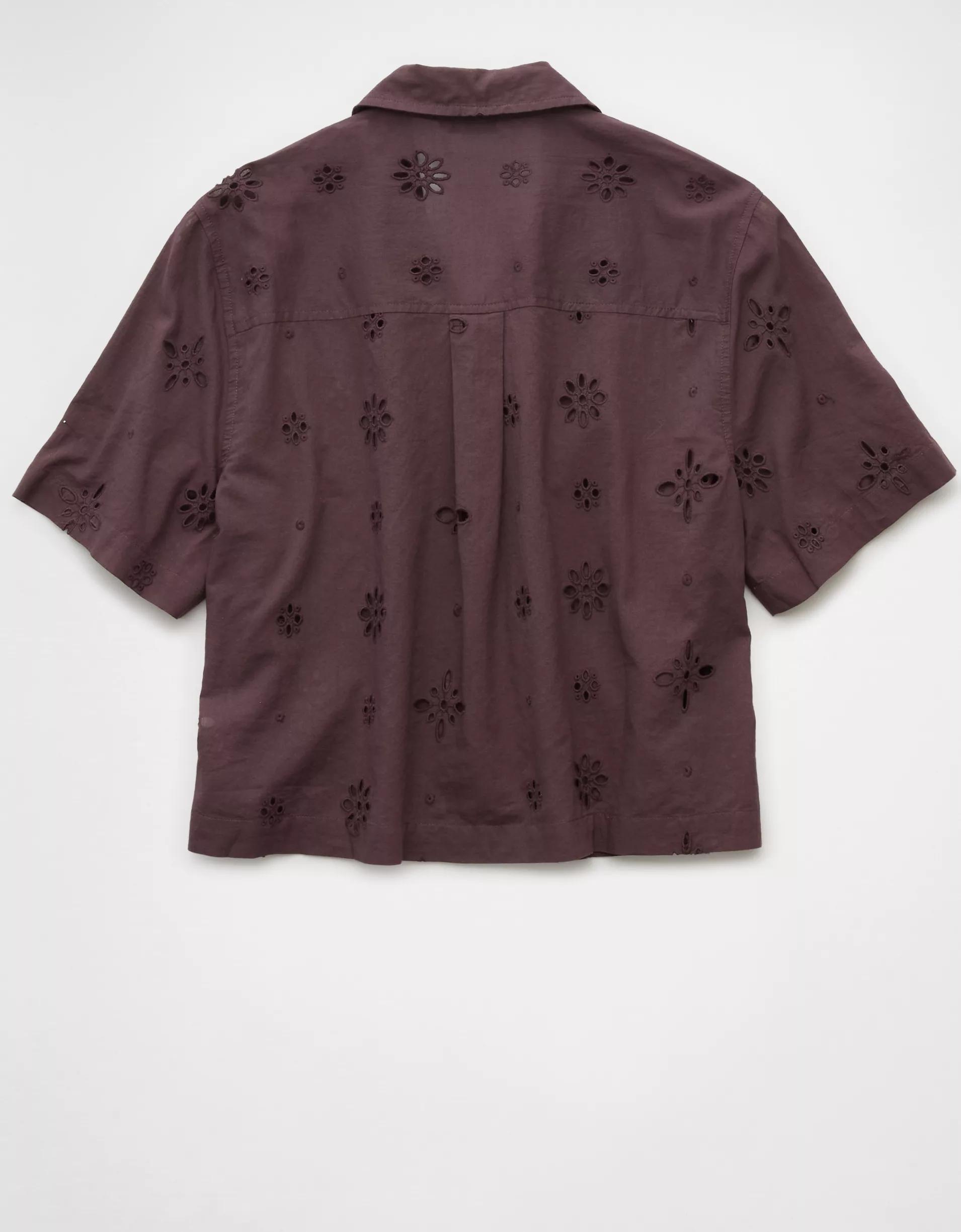 AE Short-Sleeve Embroidered Button-Up Shirt Product Image