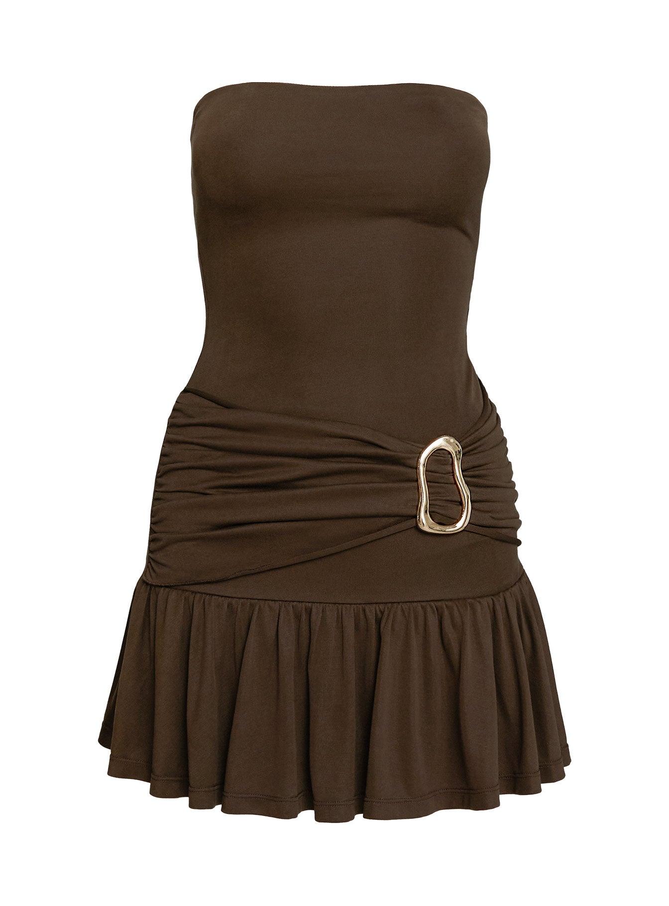 Love Lingers Strapless Mini Dress Chocolate Product Image