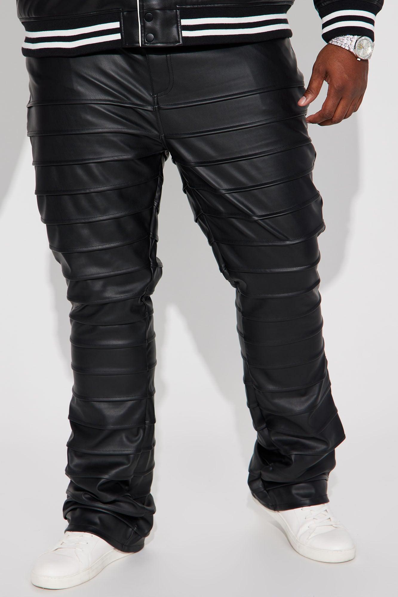 Extra Levels Faux Leather Slim Stacked Flared Pants - Black Product Image