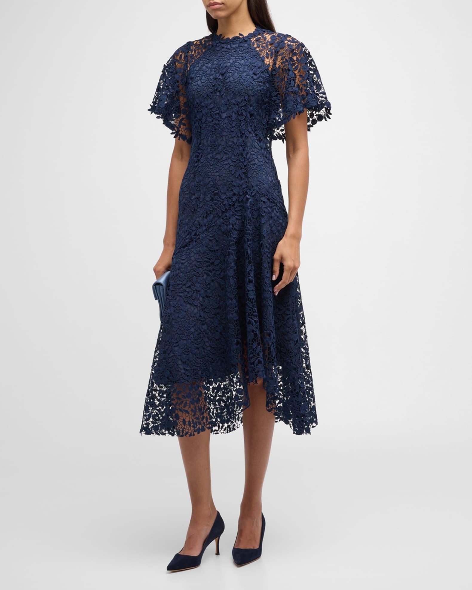 Asymmetric A-Line Floral Lace Midi Dress Product Image