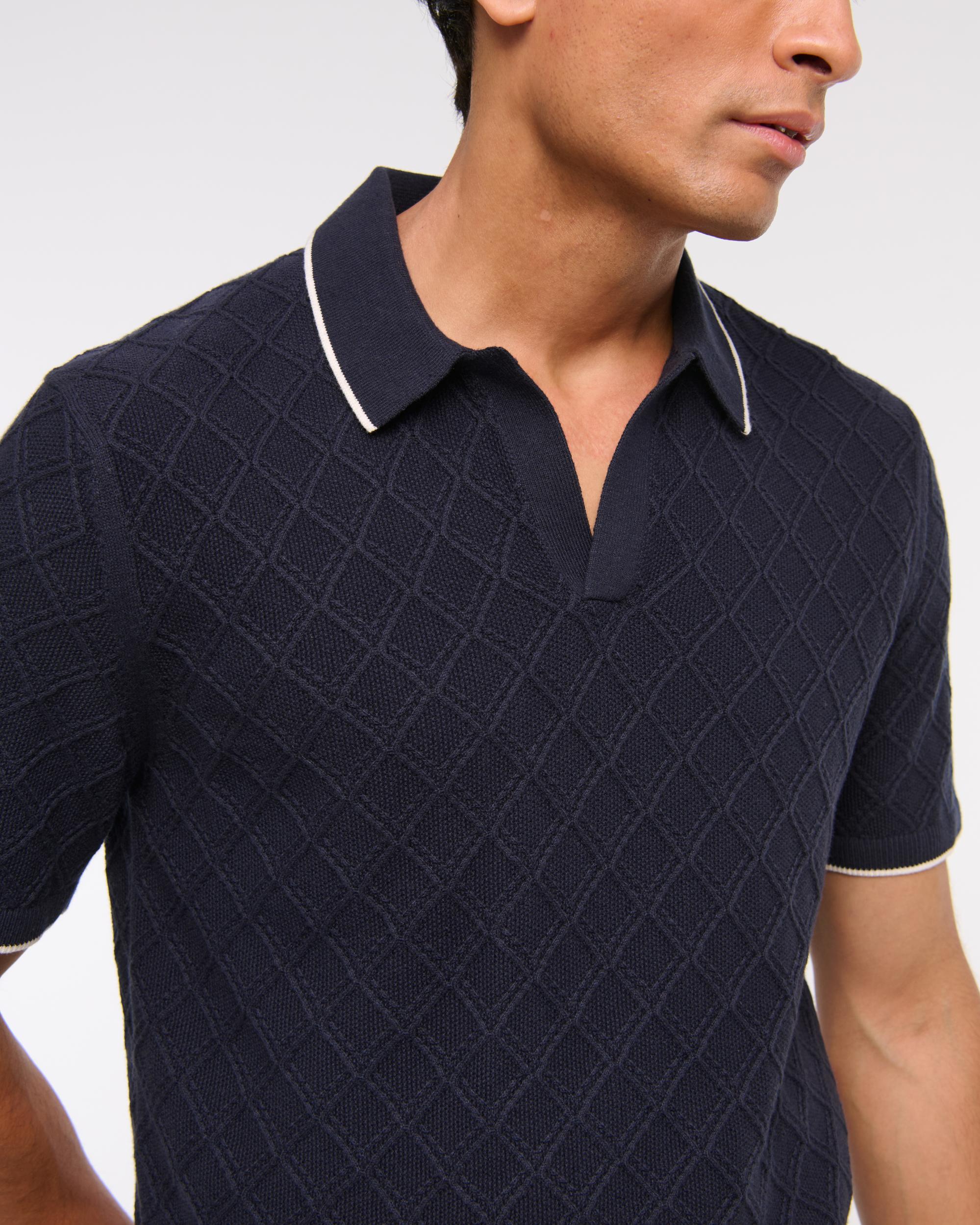 Preppy Tipped Johnny Collar Sweater Polo Product Image