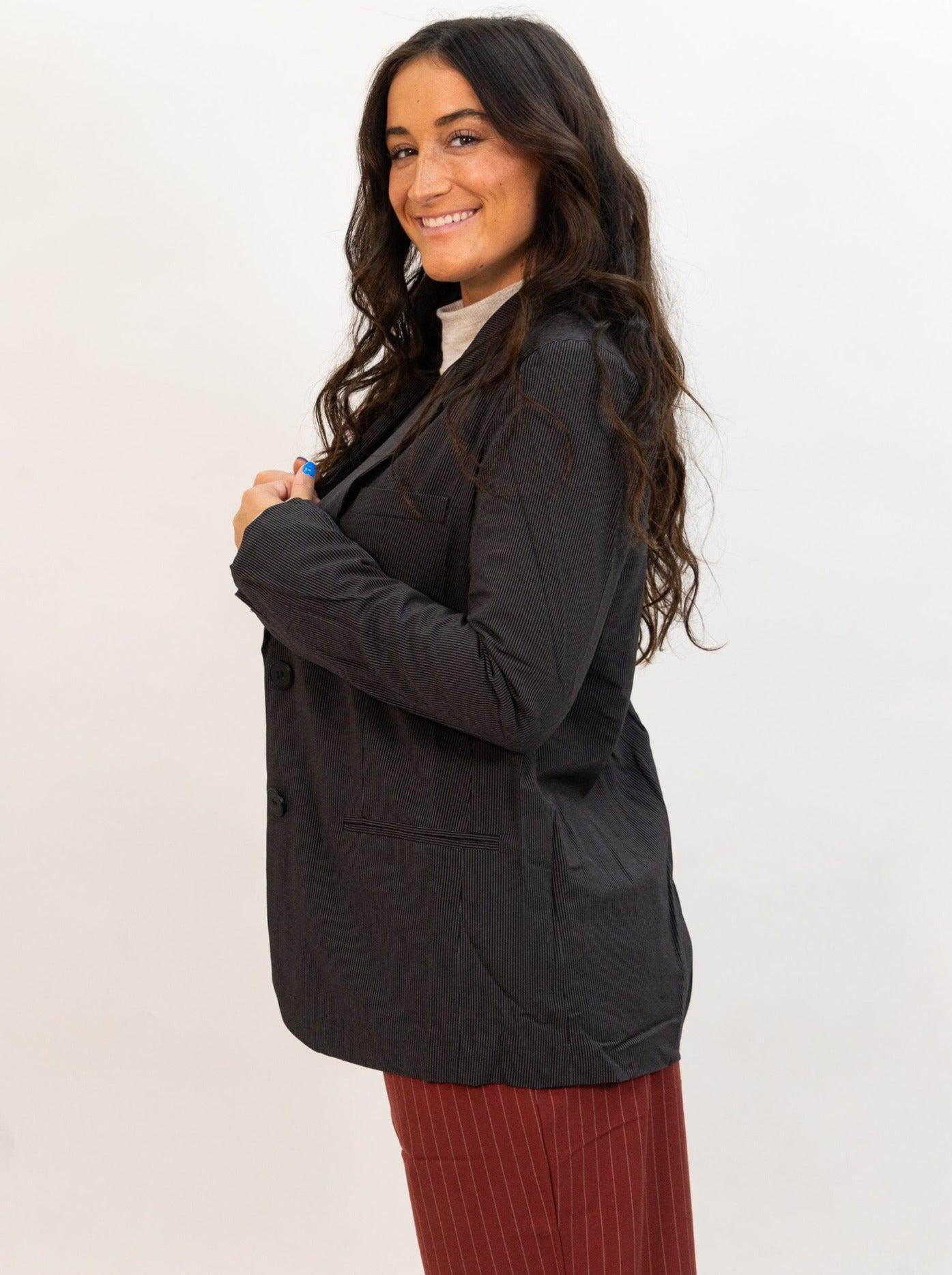 Wild Pony Pinstripe Suit Blazer - Black Product Image