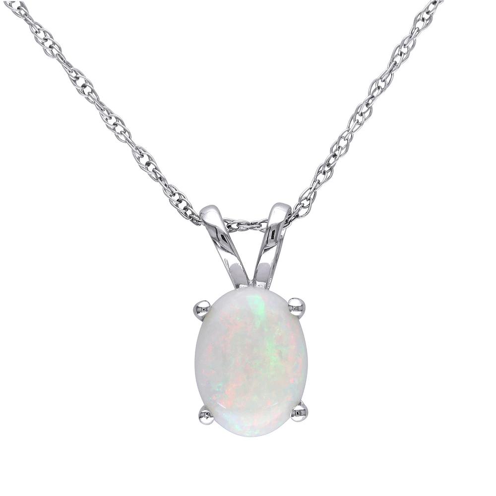 Stella Grace 10k White Gold Oval Cut Opal Solitaire Pendant Necklace, Women's, Size: 17", 10k Whgold Product Image