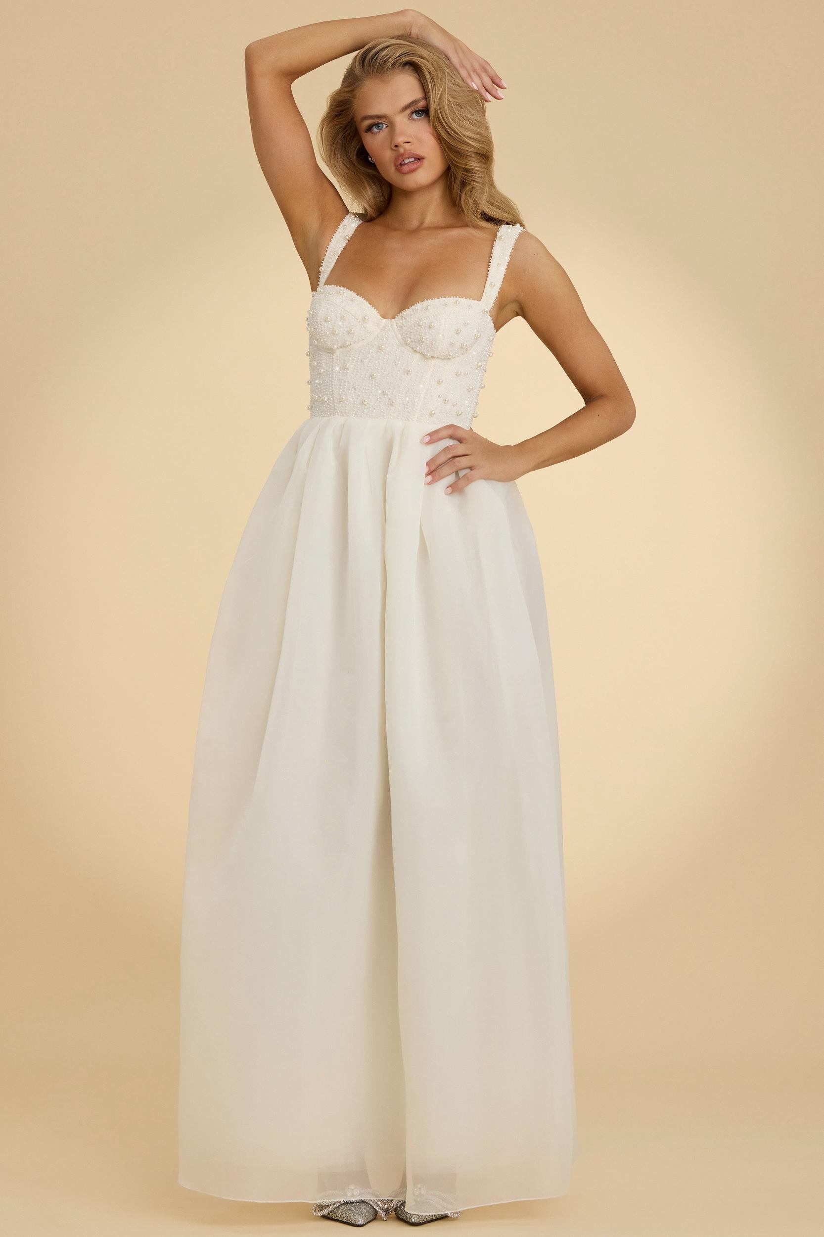 Embellished Corset Gown in White Product Image