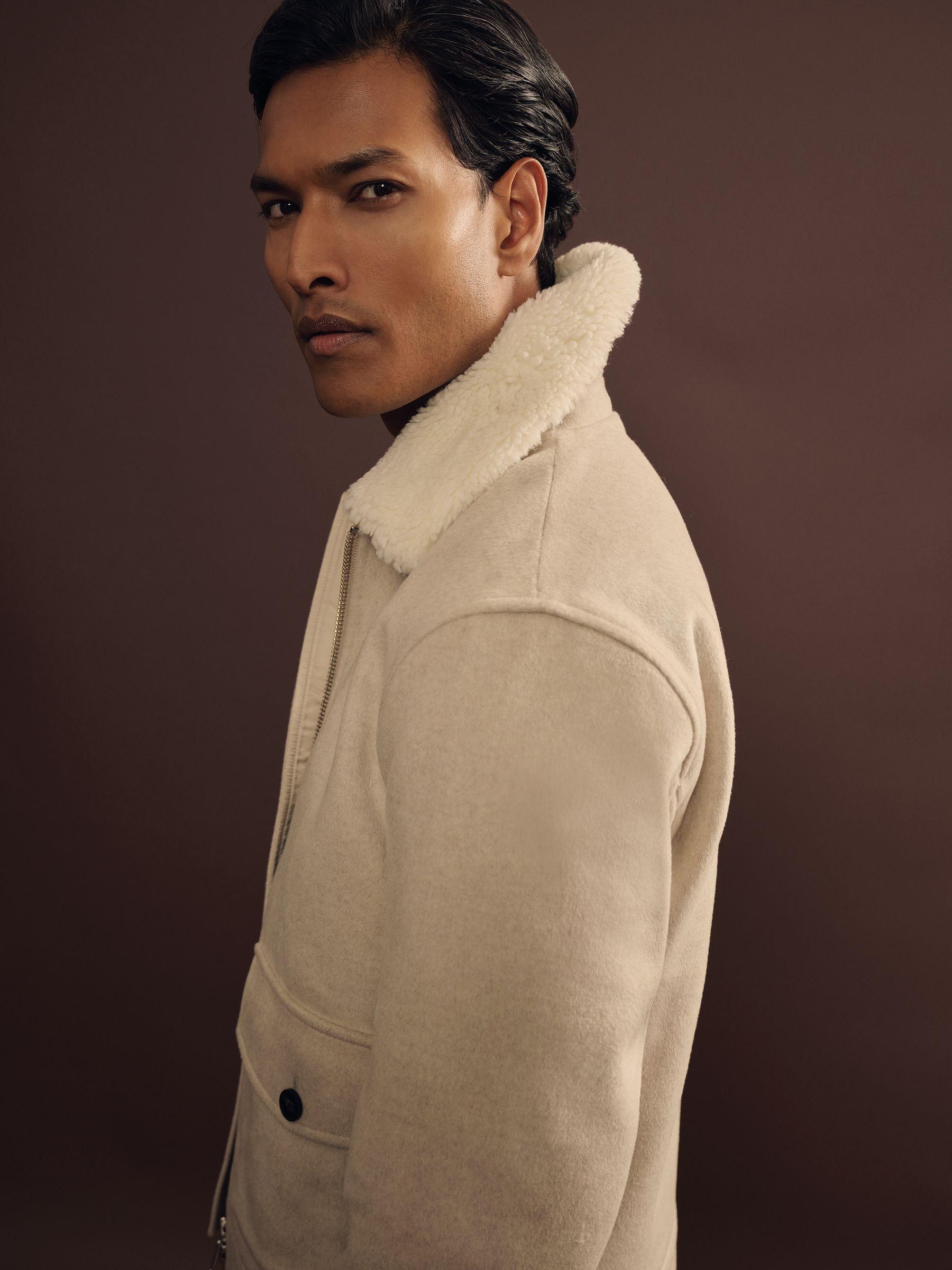 Wool Blend and Faux Shearling Jacket in Stone Melange Product Image