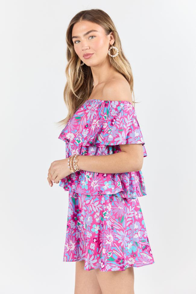 Keeping My Promise Pink Off The Shoulder Floral Printed Mini Dress FINAL SALE Product Image