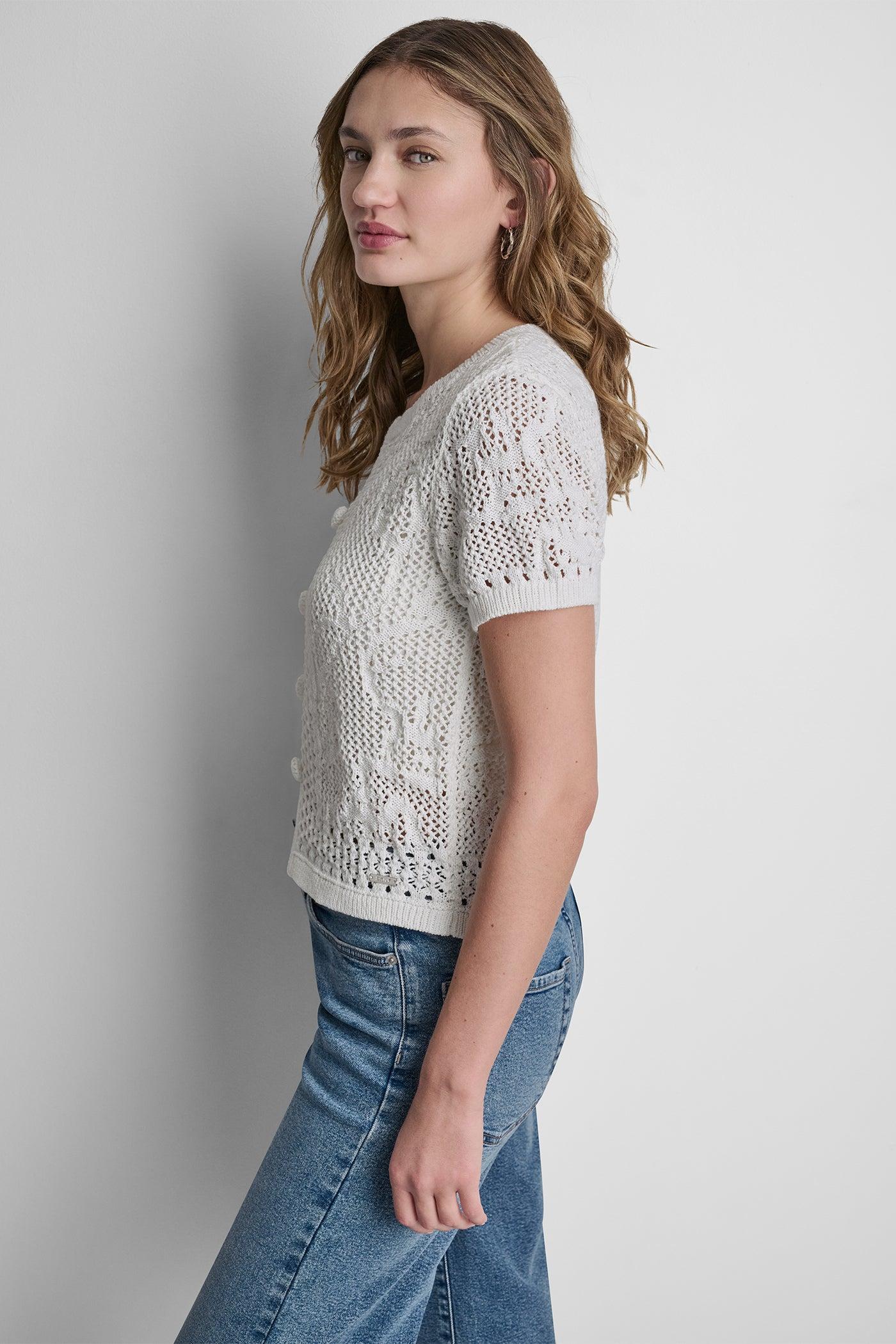 LACE STITCH BUTTON FRONT CARDIGAN Product Image