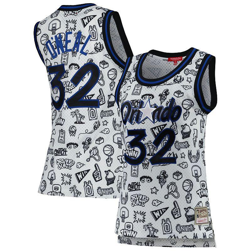 Women's Mitchell & Ness Shaquille O'Neal White Orlando Magic 1994 Doodle Swingman Jersey, Size: XL, Mag White Product Image