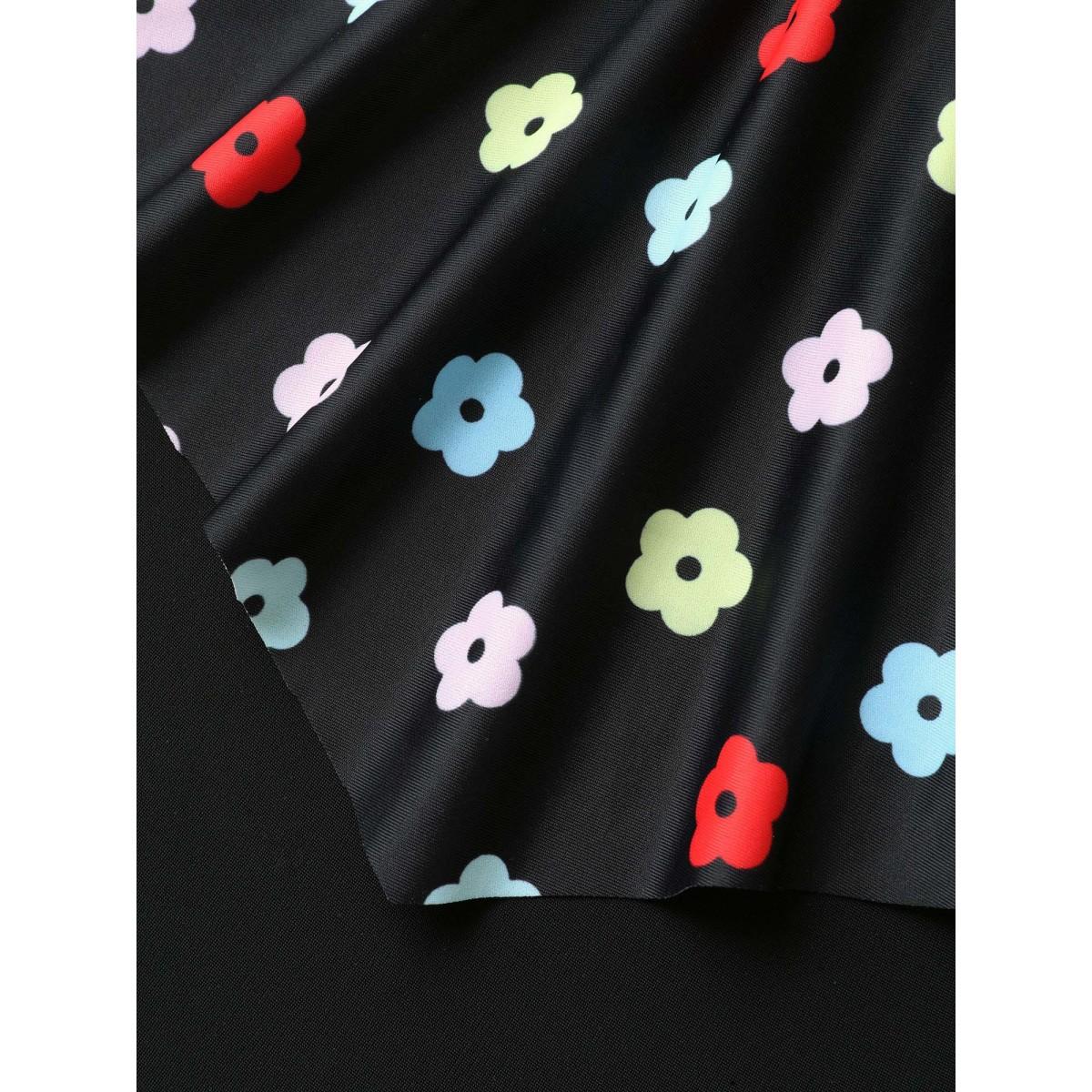 Plus Size Colorful Floral Layered One-Piece Swimsuit Women's Swimwear Black Beach Contrast Curve Bathing Suits High stretch One Pieces BloomChic 18-20/2X Product Image