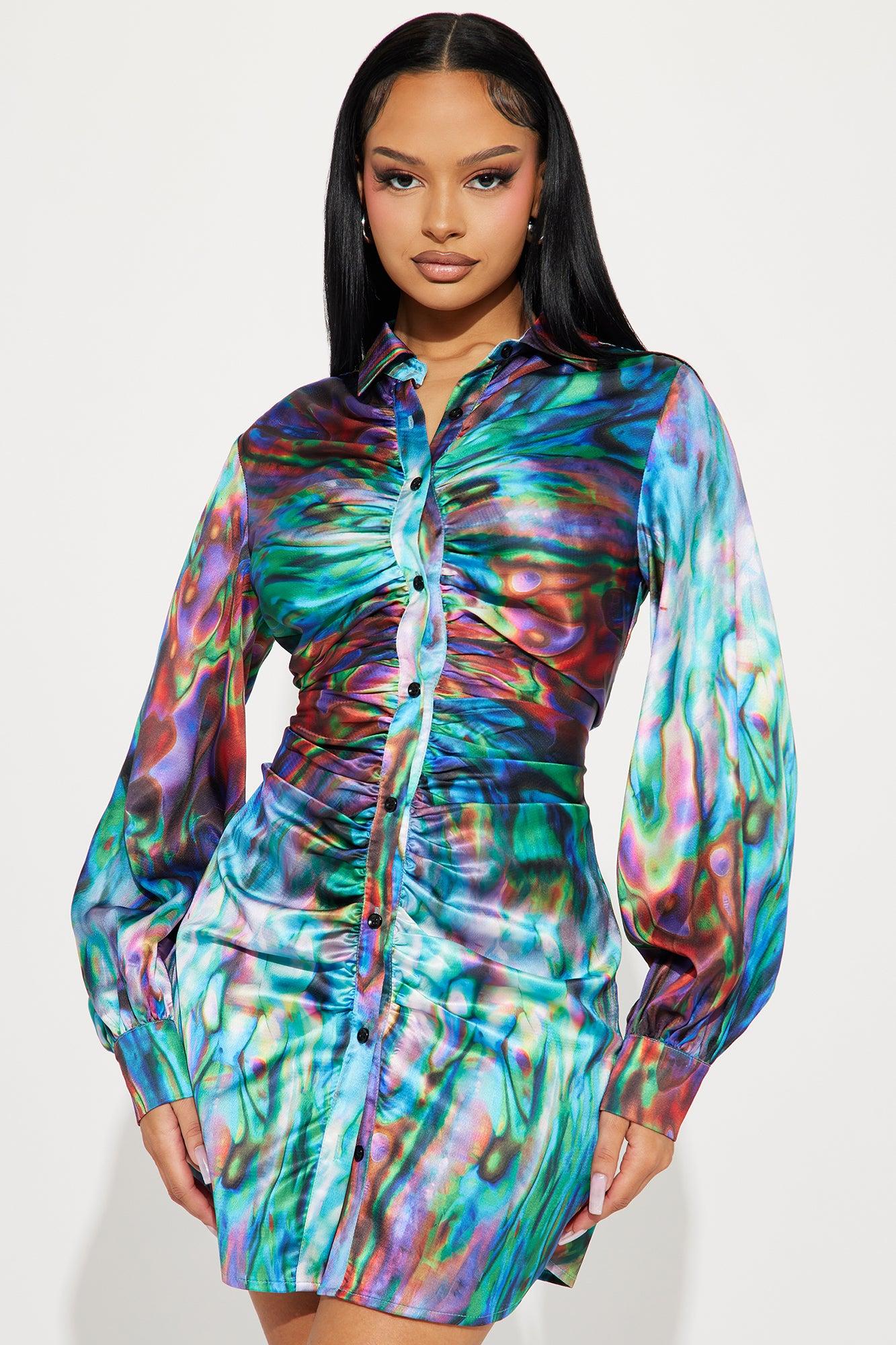 Madison Satin Mini Dress - Multi Color Product Image